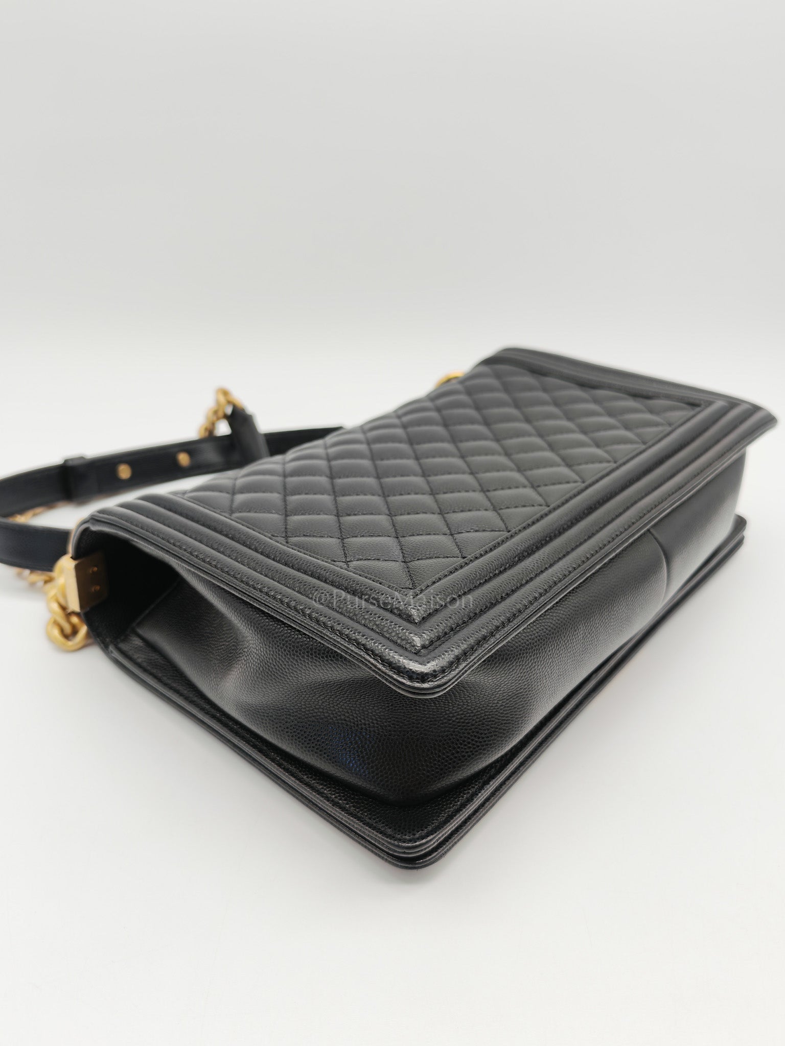 Le Boy New Medium in Black Quilted Caviar Leather & Aged Gold Hardware Series 28