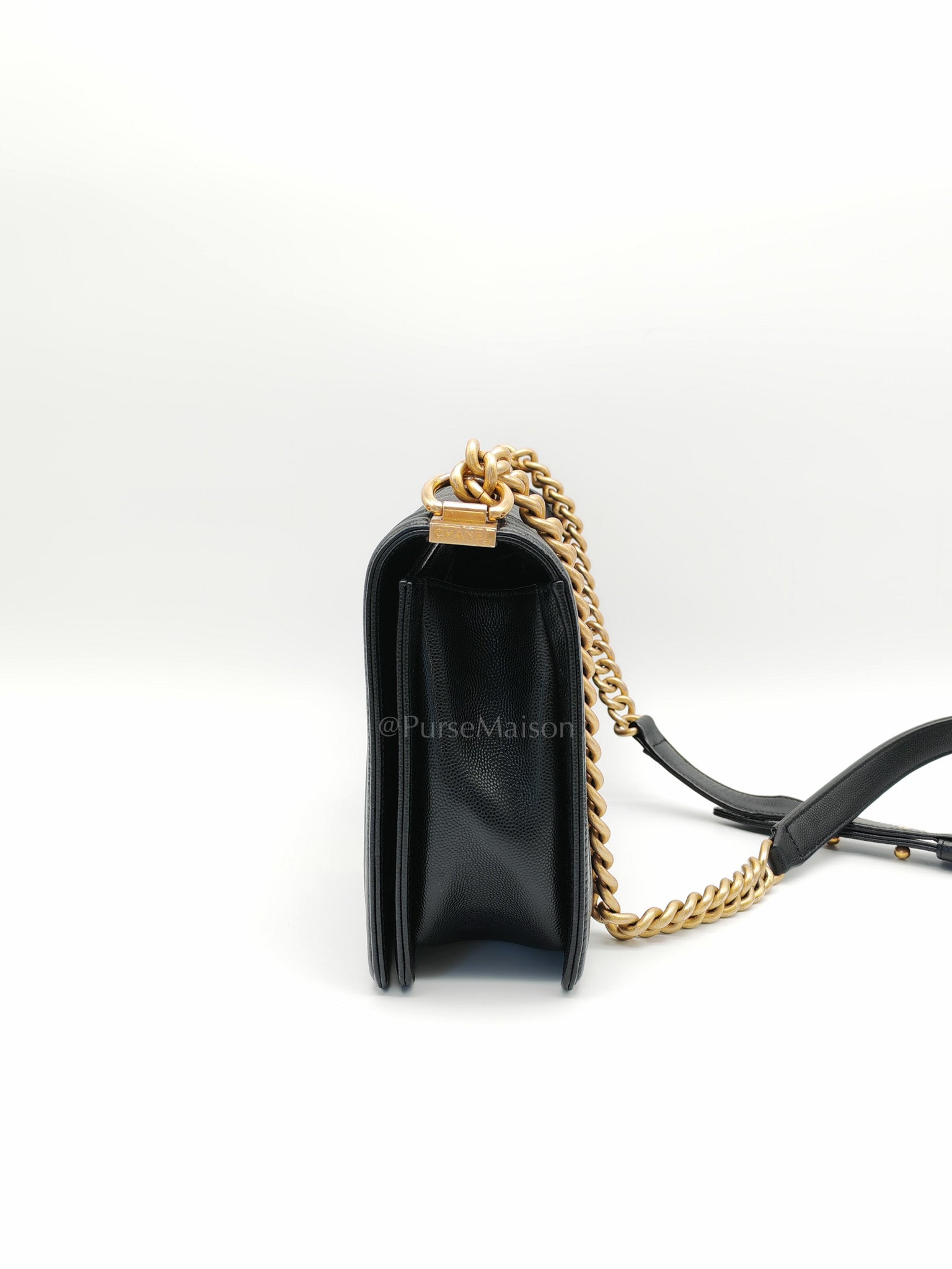 Le Boy New Medium in Black Quilted Caviar Leather & Aged Gold Hardware Series 28