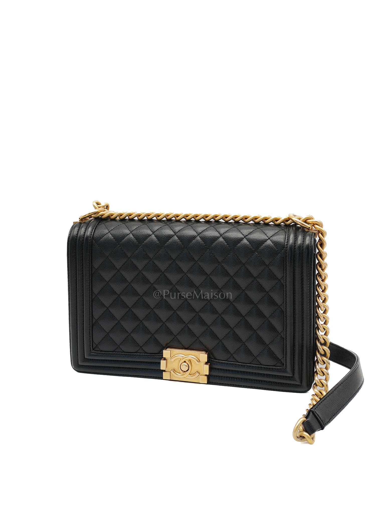 Le Boy New Medium in Black Quilted Caviar Leather & Aged Gold Hardware Series 28