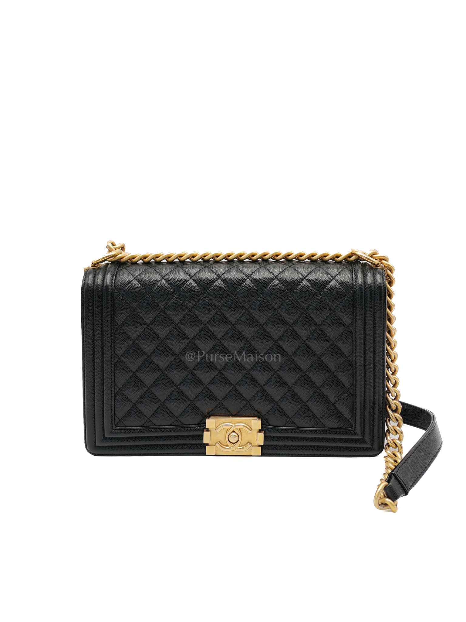 Le Boy New Medium in Black Quilted Caviar Leather & Aged Gold Hardware Series 28
