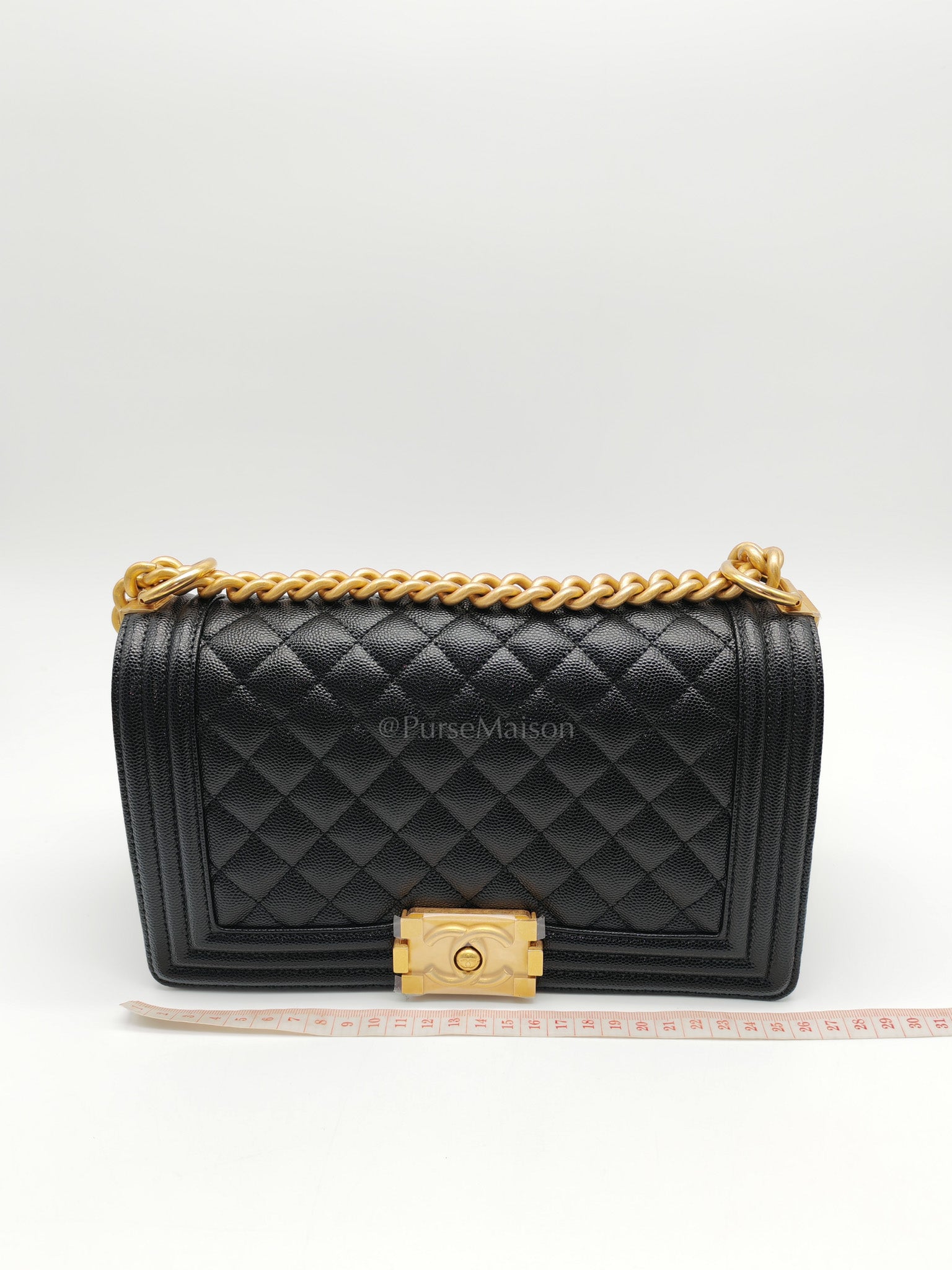Boy Old Medium in Black Quilted Caviar Leather & Gold Hardware Microchip