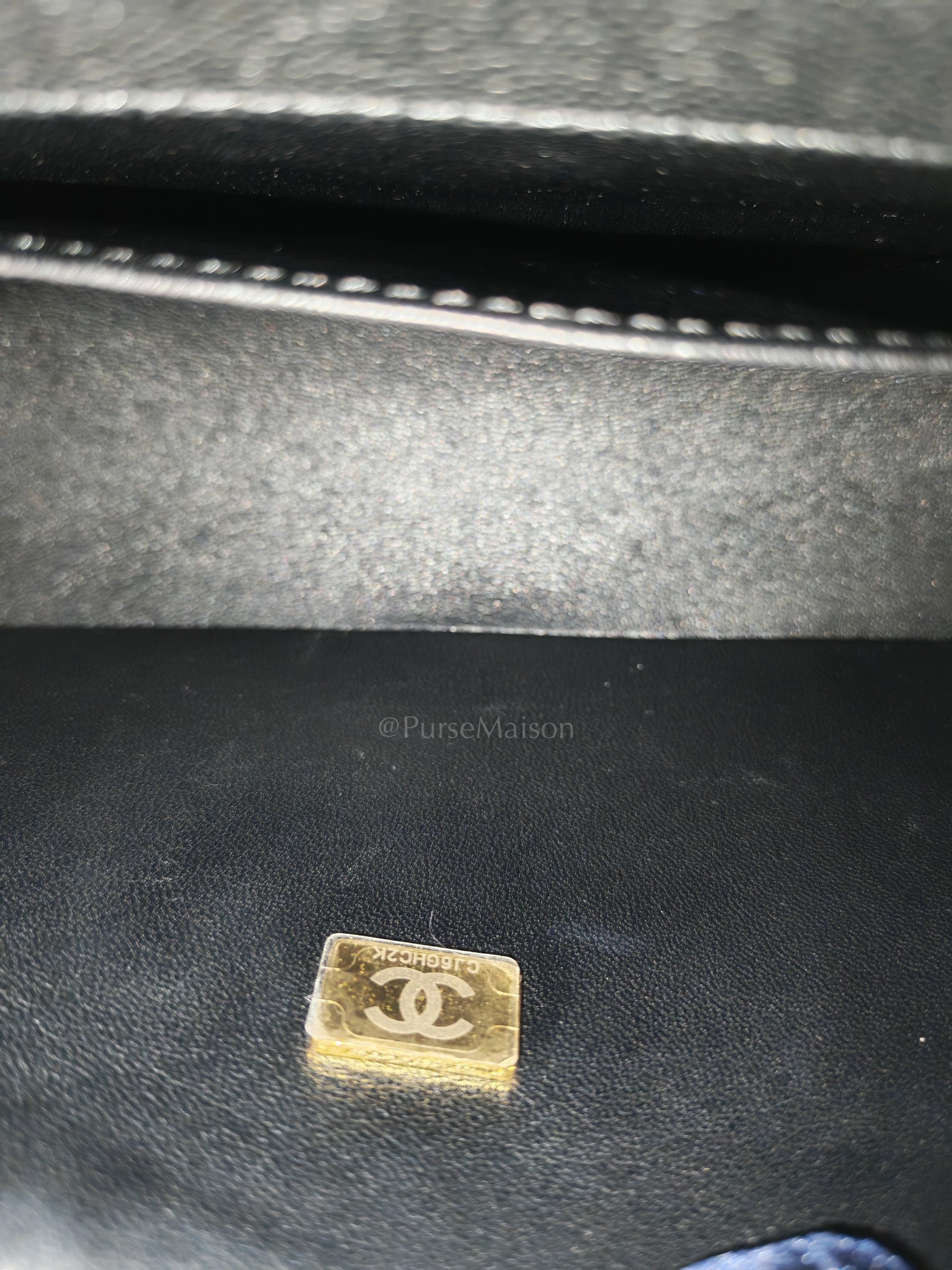 Boy Old Medium in Black Quilted Caviar Leather & Gold Hardware Microchip