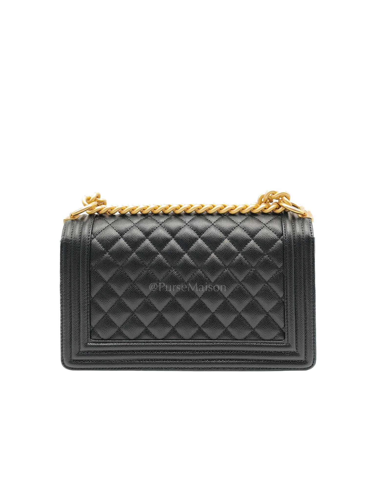 Boy Old Medium in Black Quilted Caviar Leather & Gold Hardware Microchip