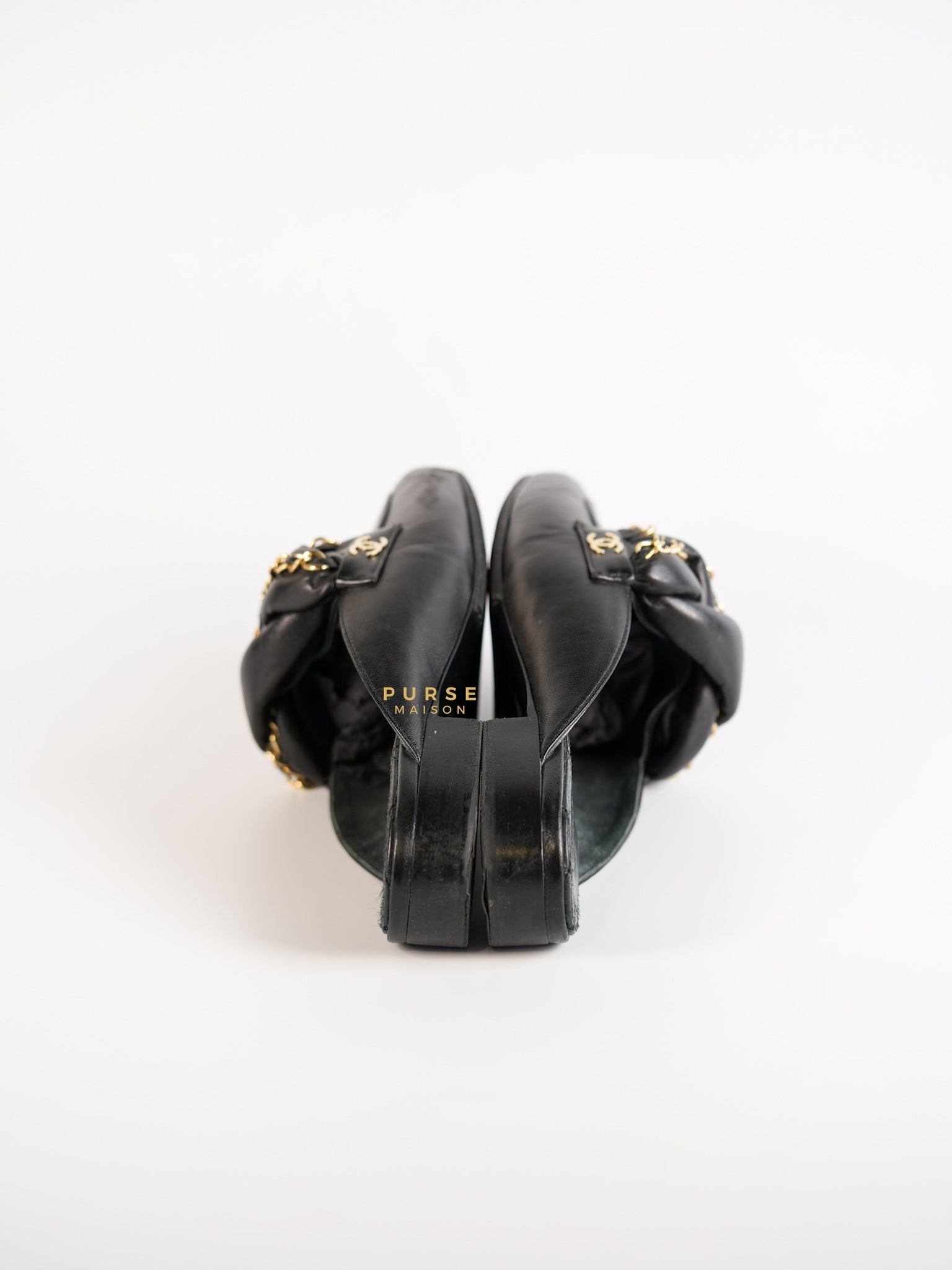 Braided Chain Mules in Black Leather Size 36.5 (23cm) | Purse Maison Luxury Bags Shop