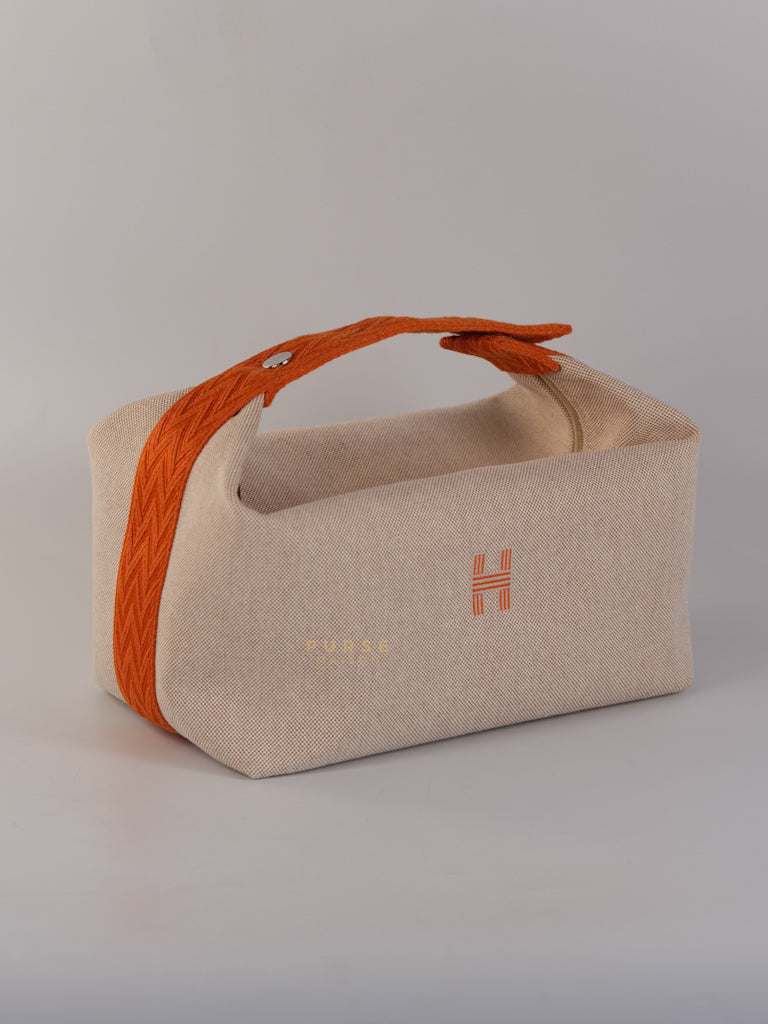 Bride-A-Brac Large Pouch Orange Handle and Beige Canvas | Purse Maison Luxury Bags Shop