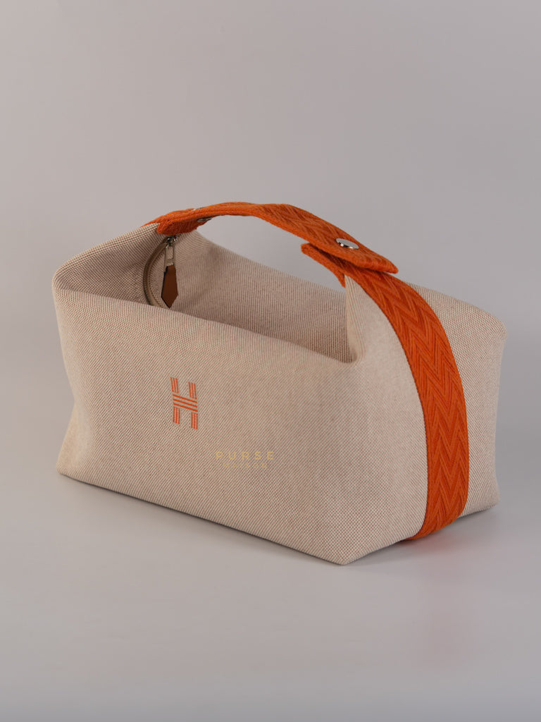 Bride-A-Brac Large Pouch Orange Handle and Beige Canvas | Purse Maison Luxury Bags Shop