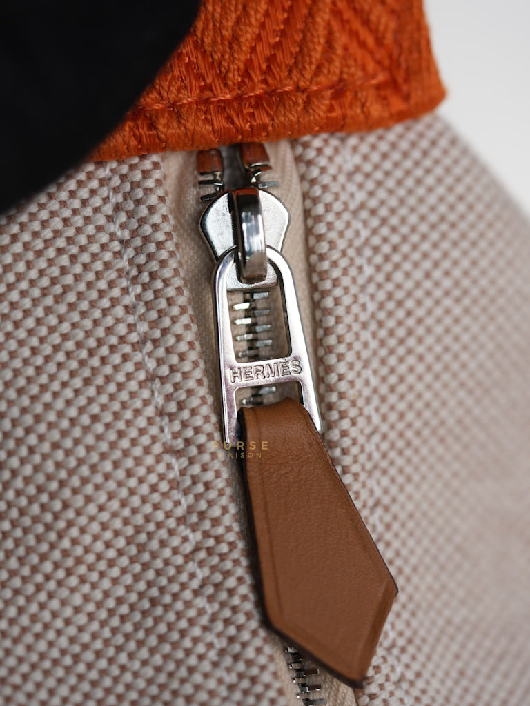 Bride-A-Brac Large Pouch Orange Handle and Beige Canvas | Purse Maison Luxury Bags Shop