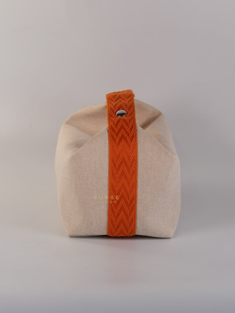 Bride-A-Brac Large Pouch Orange Handle and Beige Canvas | Purse Maison Luxury Bags Shop
