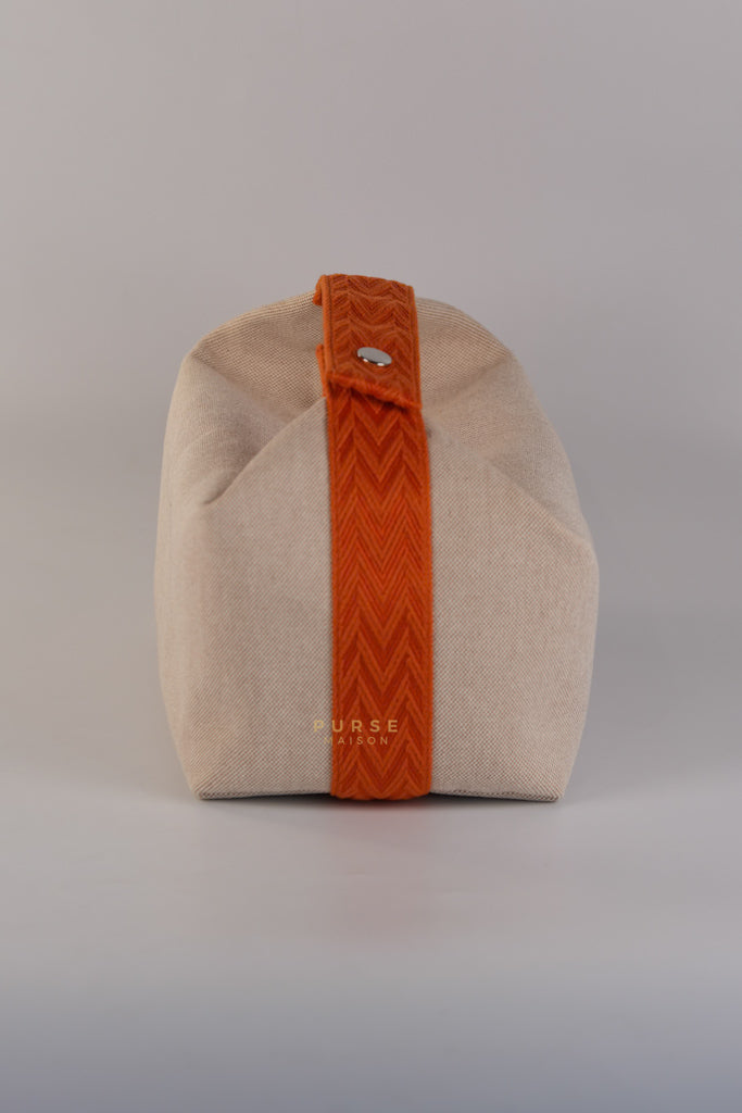 Bride-A-Brac Large Pouch Orange Handle and Beige Canvas | Purse Maison Luxury Bags Shop