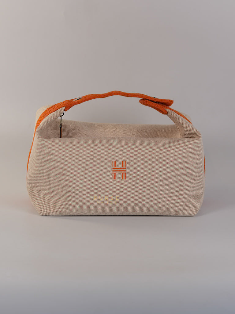 Bride-A-Brac Large Pouch Orange Handle and Beige Canvas | Purse Maison Luxury Bags Shop