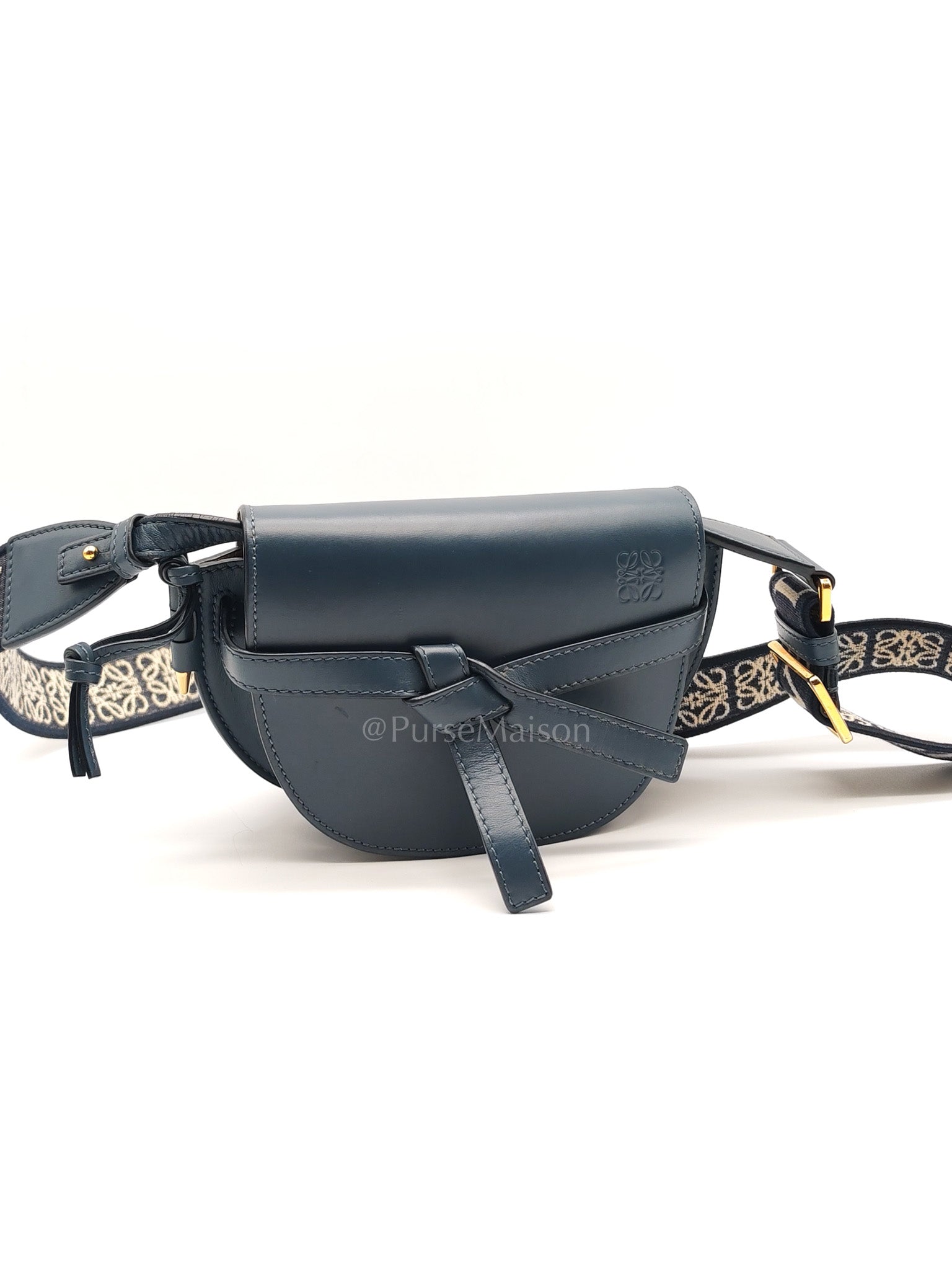 Bolso Gate Dual Bag Mini in Onyx Blue Smooth Calfskin Leather Crossbody Bag
