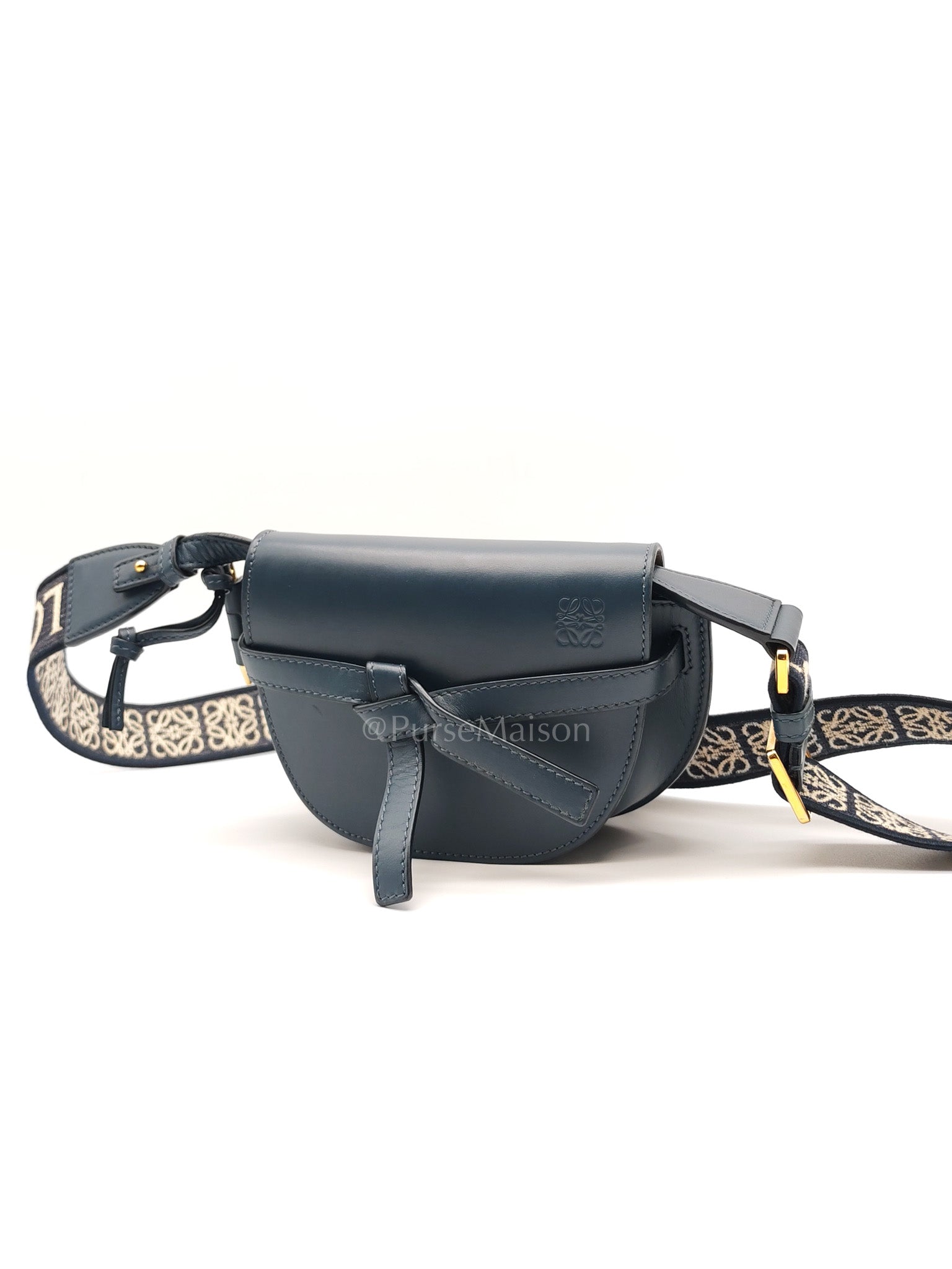 Bolso Gate Dual Bag Mini in Onyx Blue Smooth Calfskin Leather Crossbody Bag
