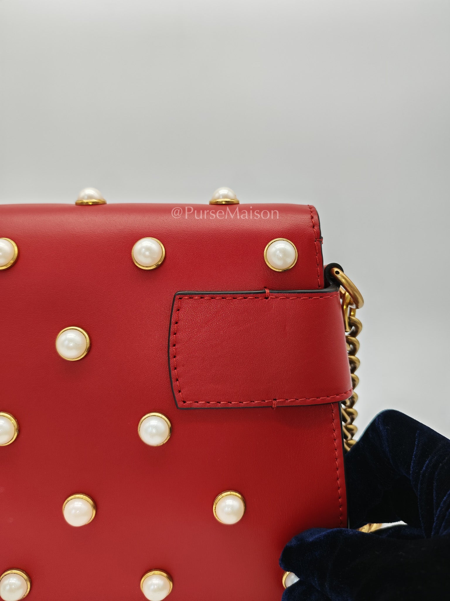 Broadway Pearl Studded Shoulder Bag in Red Prominent Crystal-Embellished Bee | Purse Maison Luxury Bags Shop