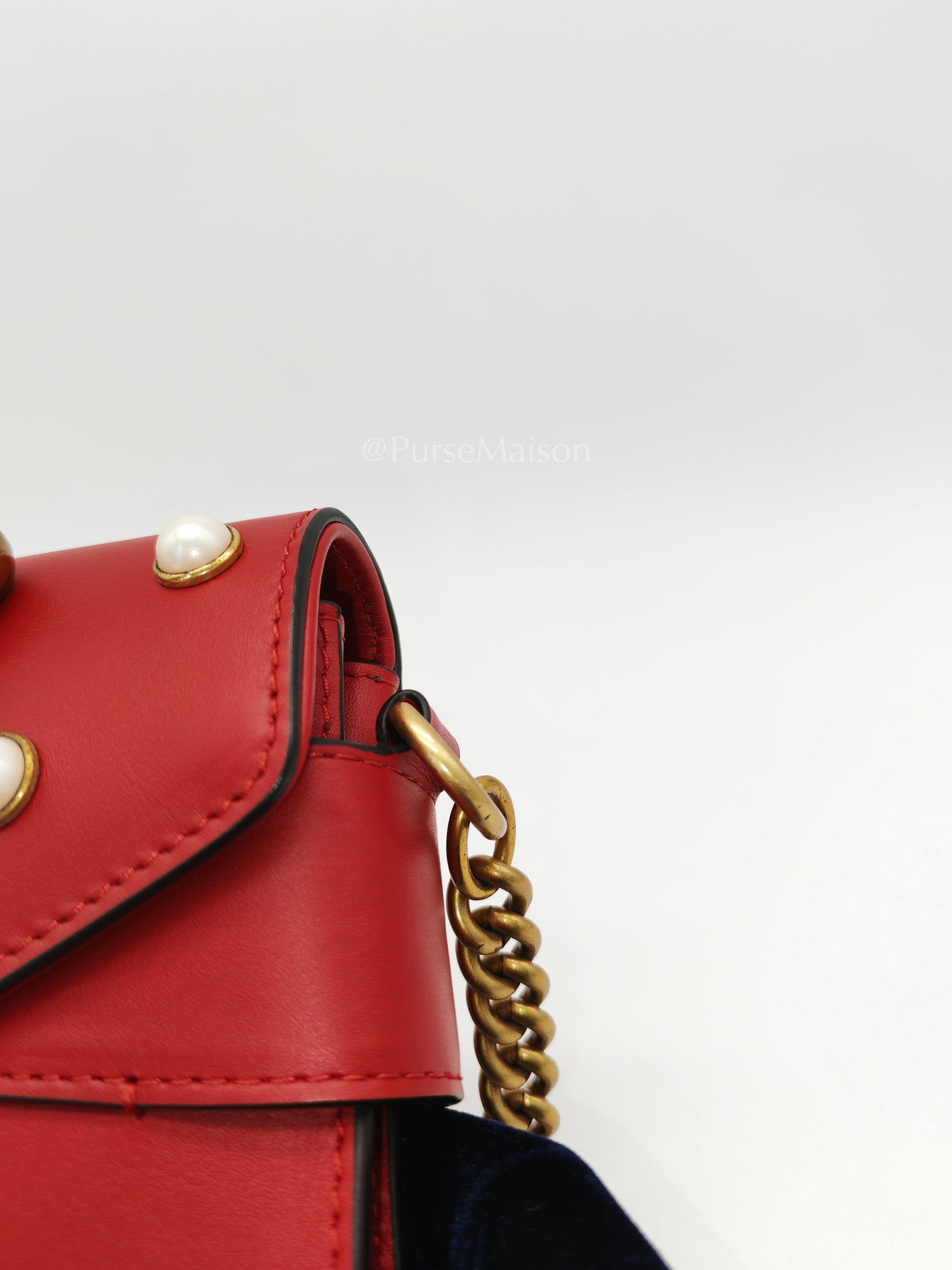 Broadway Pearl Studded Shoulder Bag in Red Prominent Crystal-Embellished Bee | Purse Maison Luxury Bags Shop