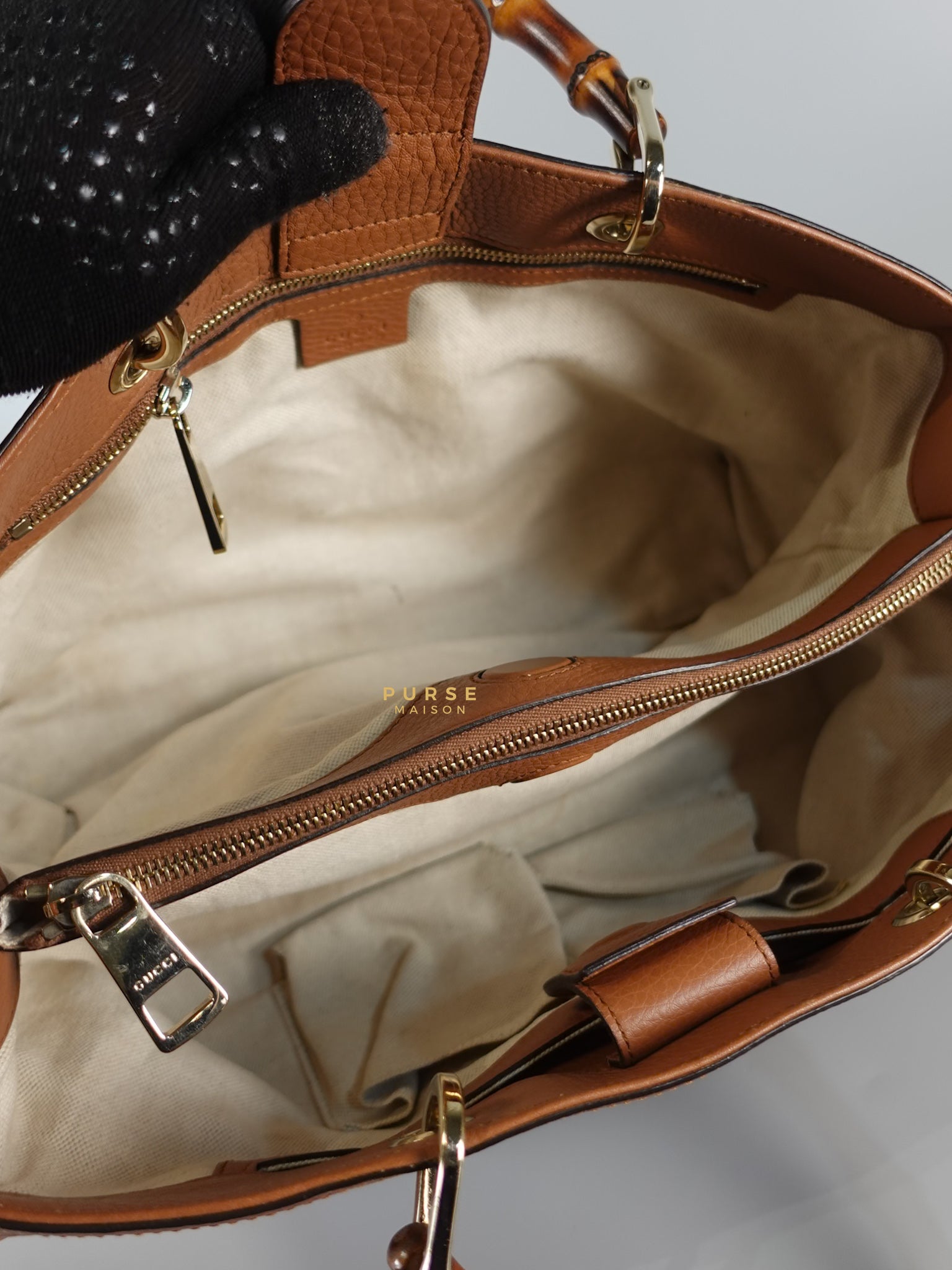 Brown Leather Bamboo Top Handle Medium Tote Bag | Purse Maison Luxury Bags Shop