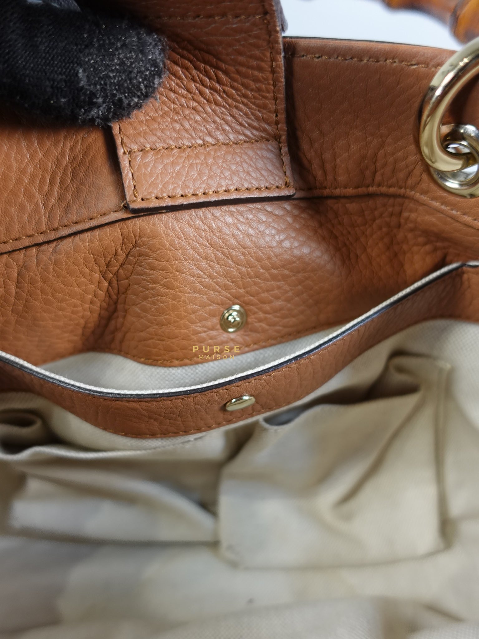 Brown Leather Bamboo Top Handle Medium Tote Bag | Purse Maison Luxury Bags Shop