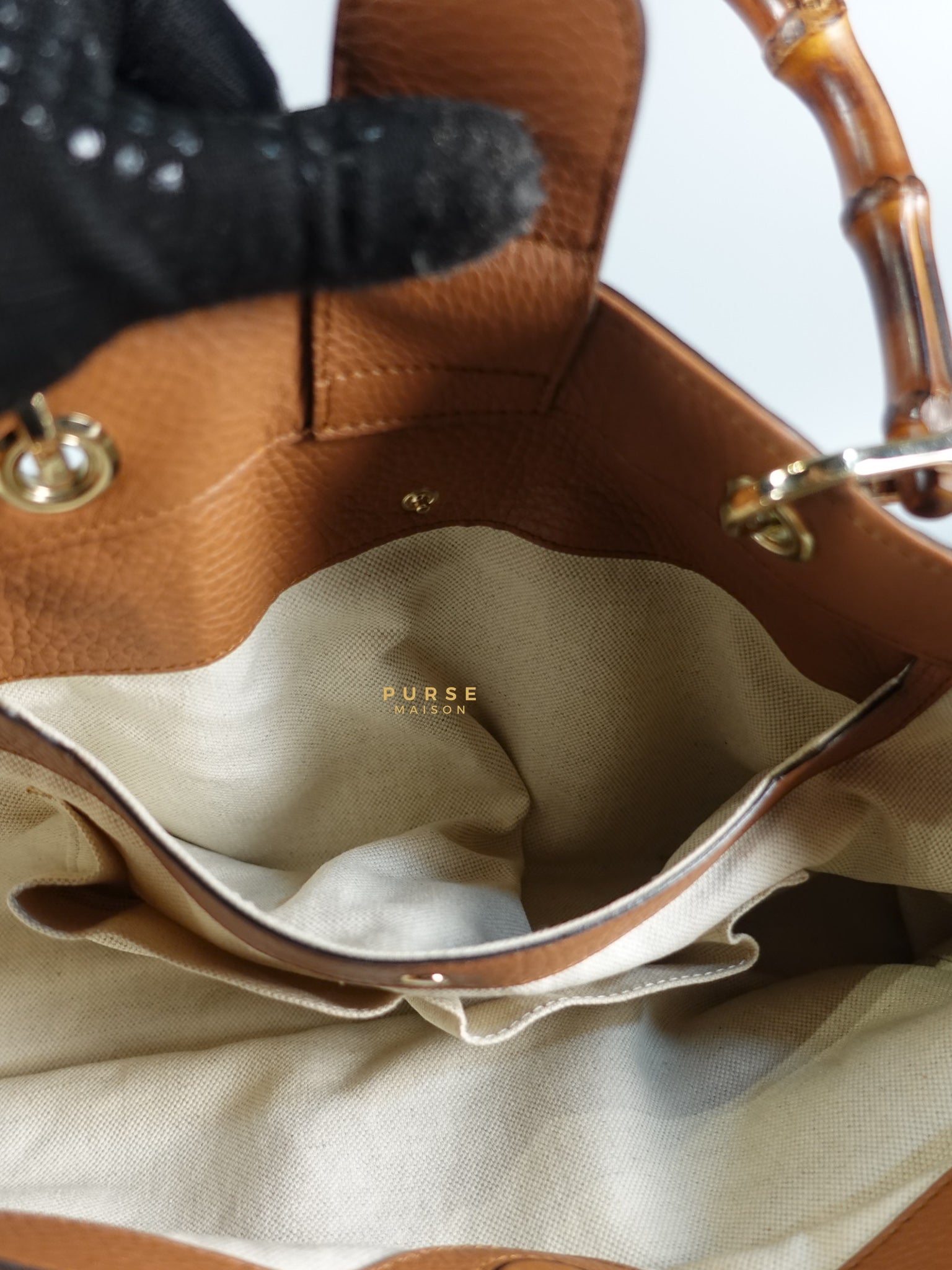 Brown Leather Bamboo Top Handle Medium Tote Bag | Purse Maison Luxury Bags Shop