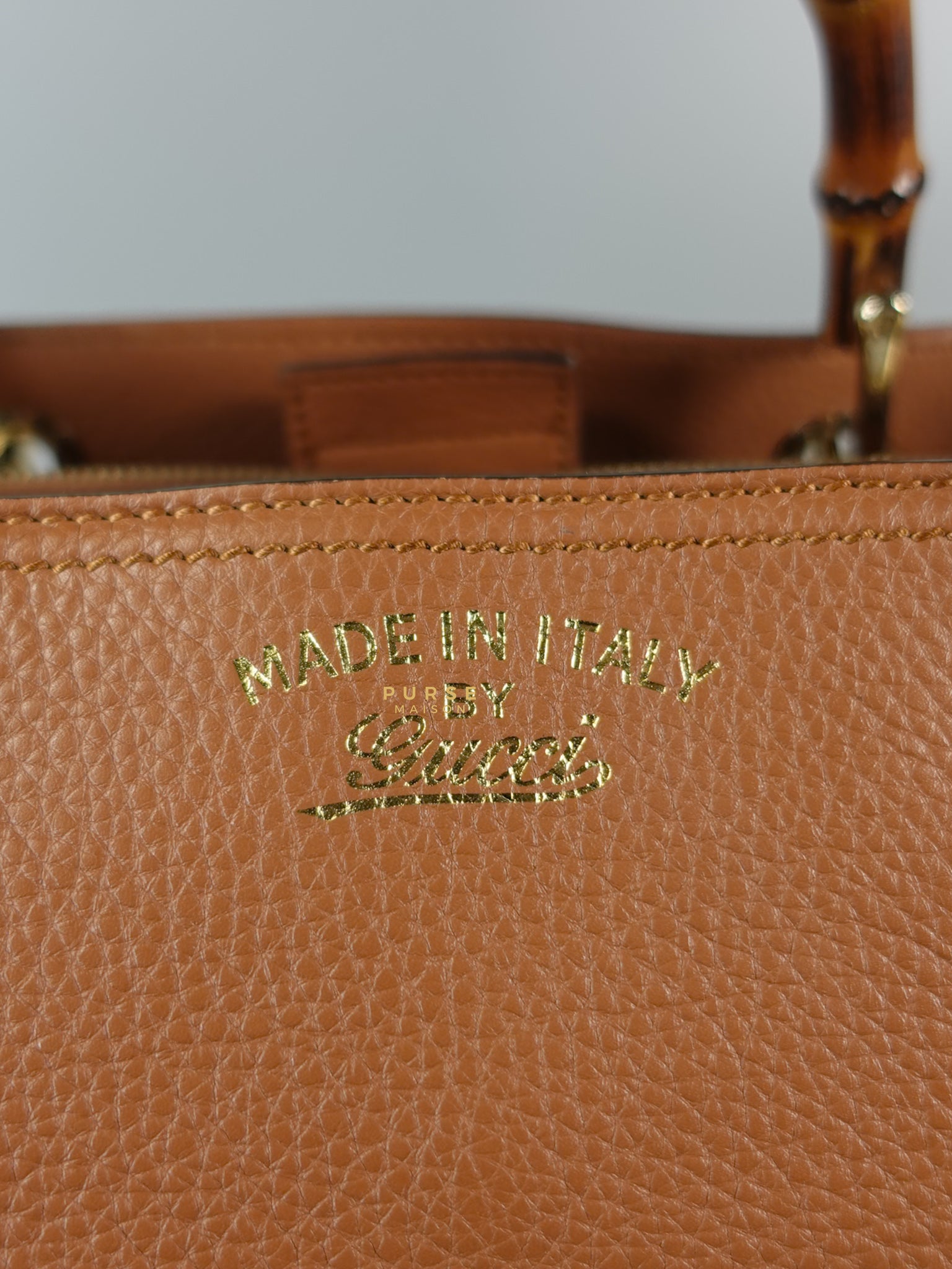 Brown Leather Bamboo Top Handle Medium Tote Bag | Purse Maison Luxury Bags Shop