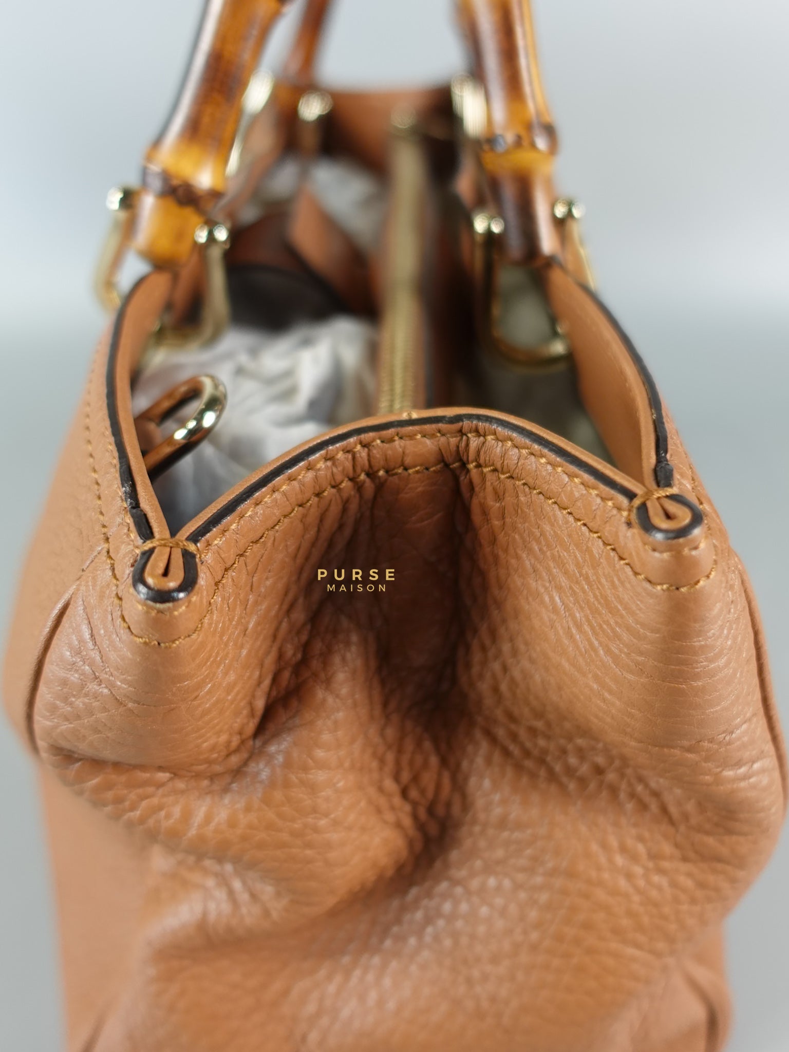 Brown Leather Bamboo Top Handle Medium Tote Bag | Purse Maison Luxury Bags Shop