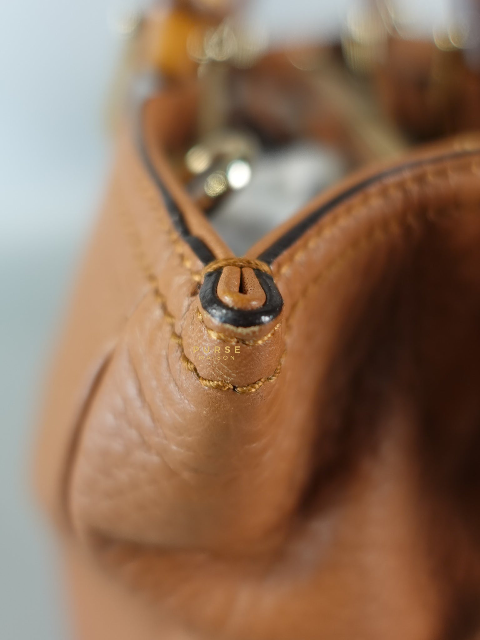 Brown Leather Bamboo Top Handle Medium Tote Bag | Purse Maison Luxury Bags Shop