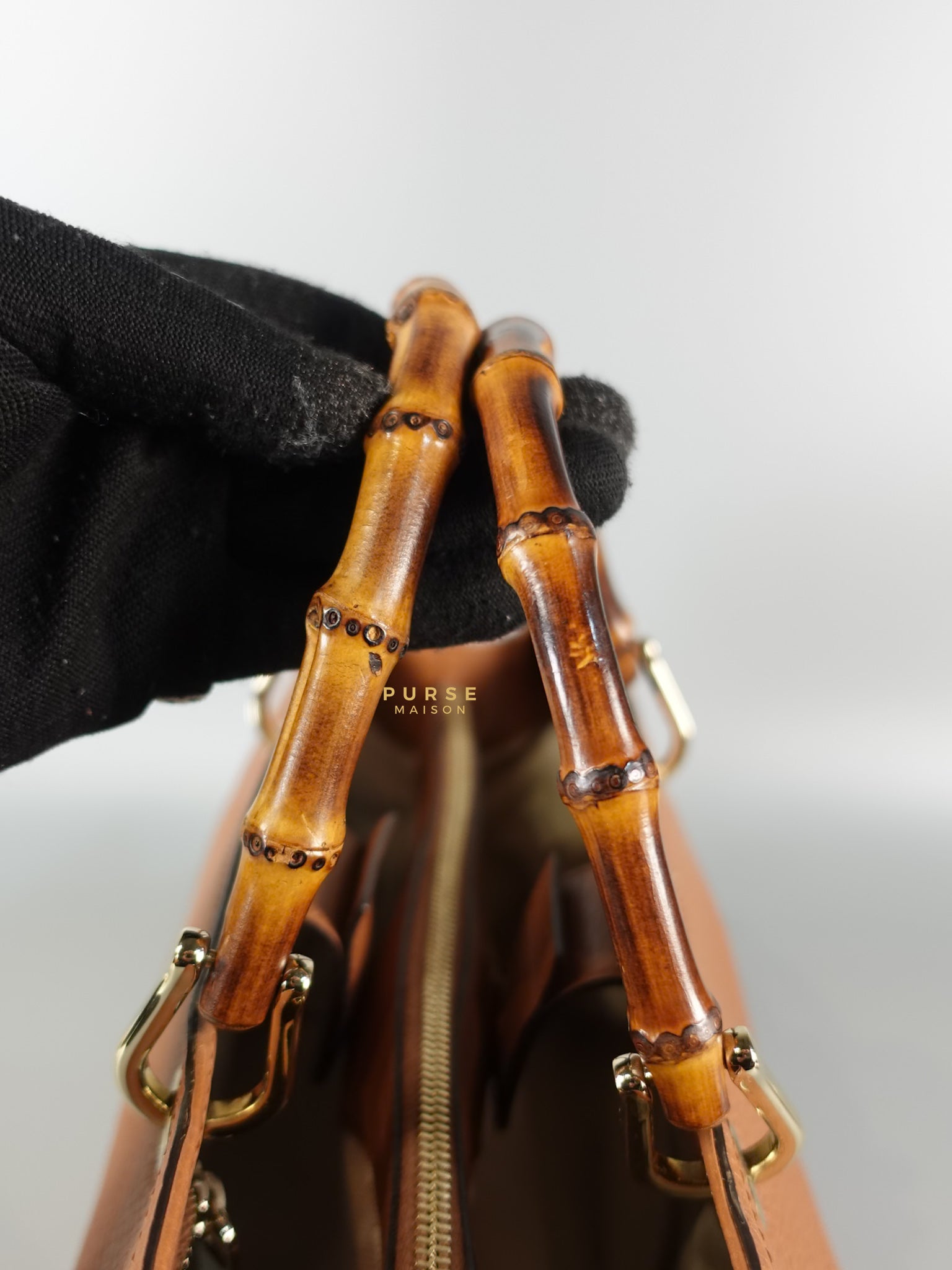 Brown Leather Bamboo Top Handle Medium Tote Bag | Purse Maison Luxury Bags Shop
