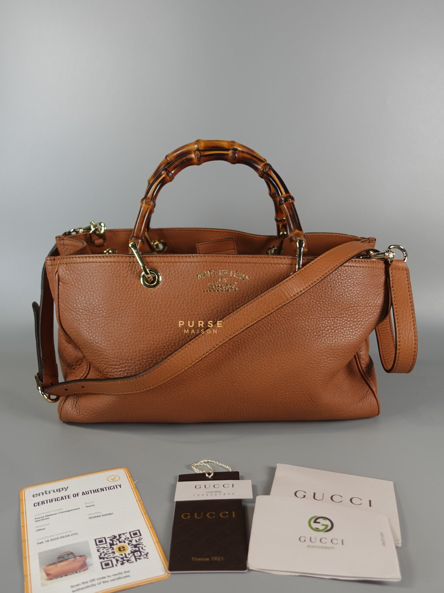 Brown Leather Bamboo Top Handle Medium Tote Bag | Purse Maison Luxury Bags Shop