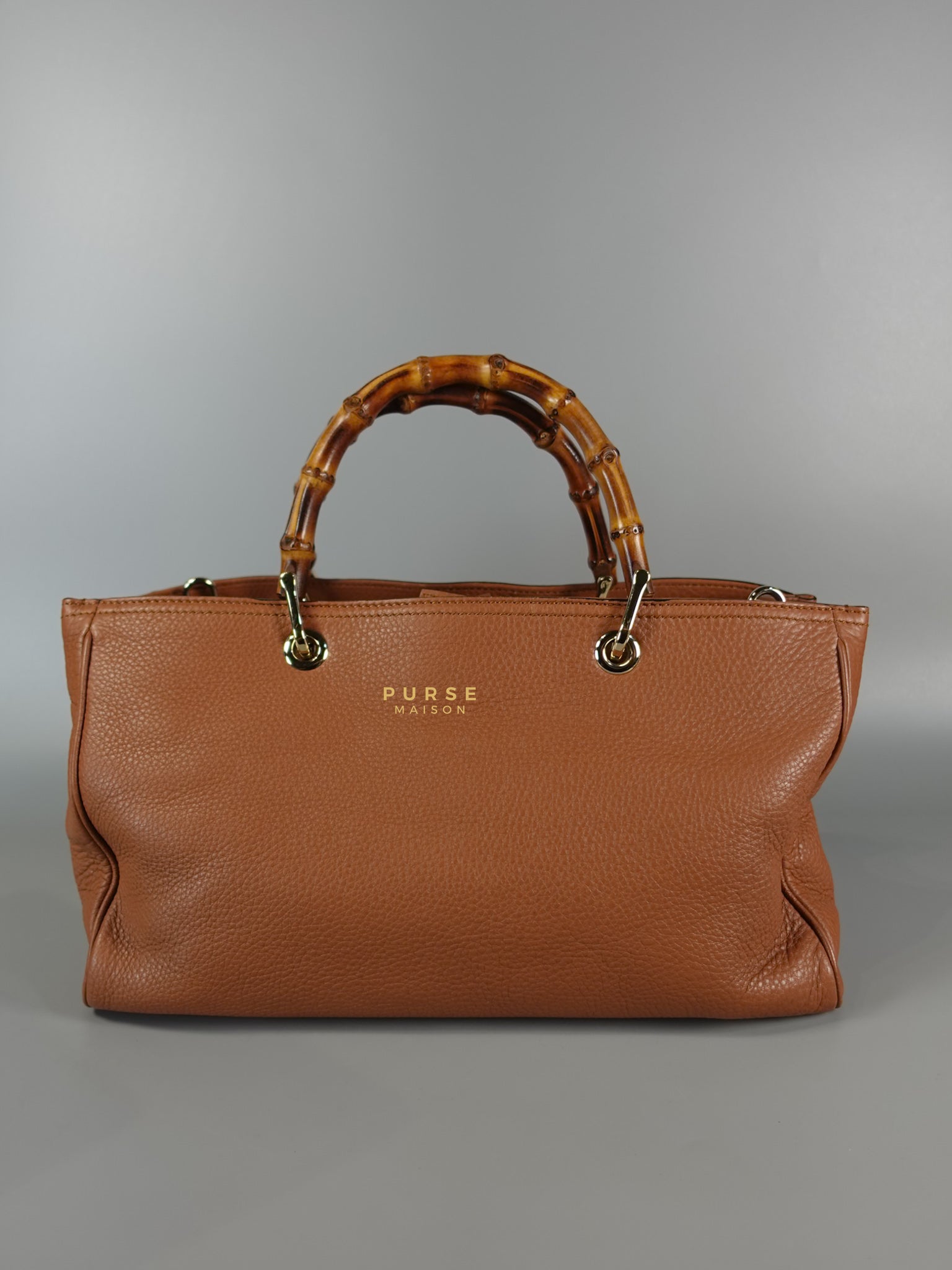 Brown Leather Bamboo Top Handle Medium Tote Bag | Purse Maison Luxury Bags Shop
