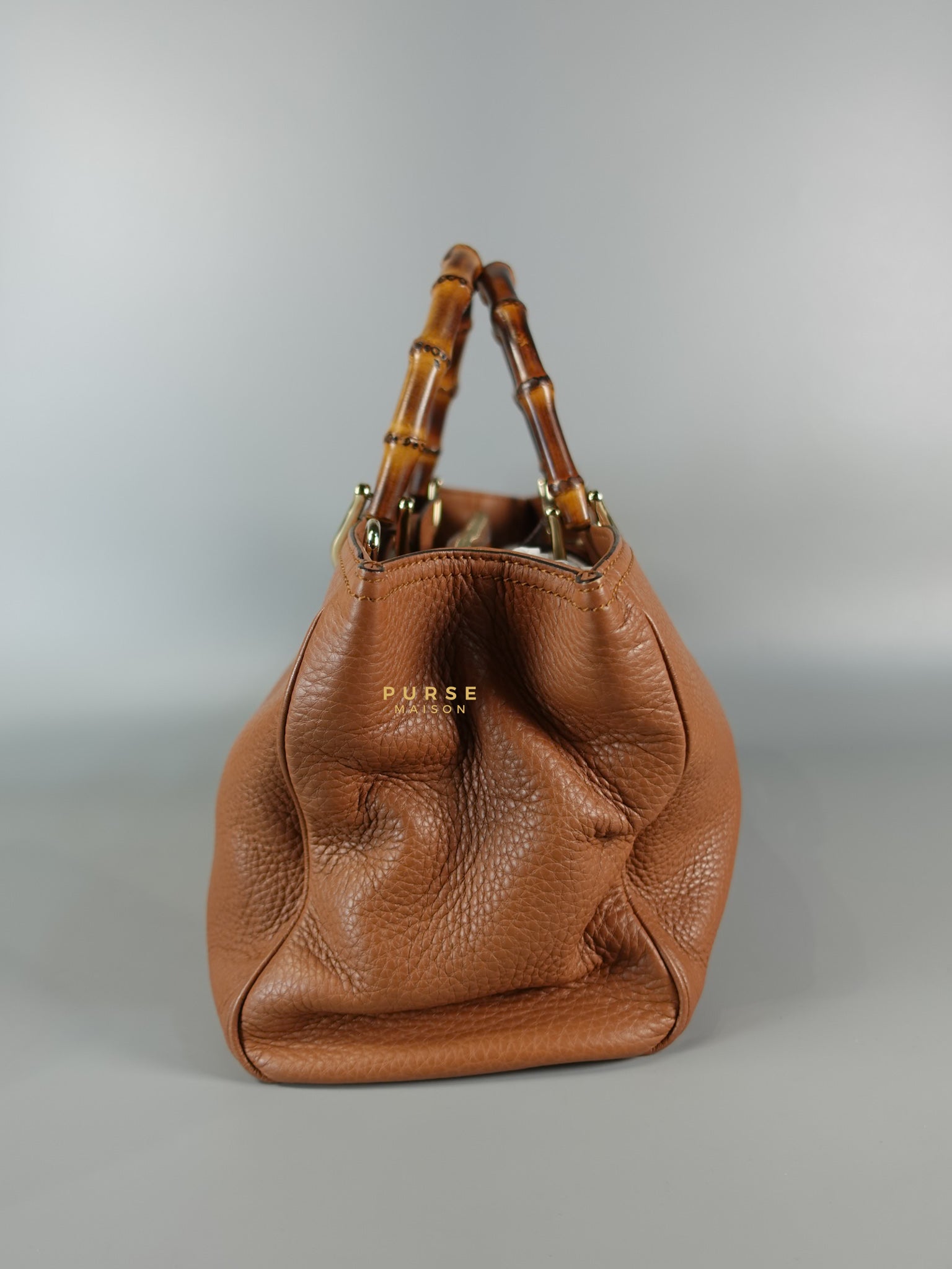 Brown Leather Bamboo Top Handle Medium Tote Bag | Purse Maison Luxury Bags Shop