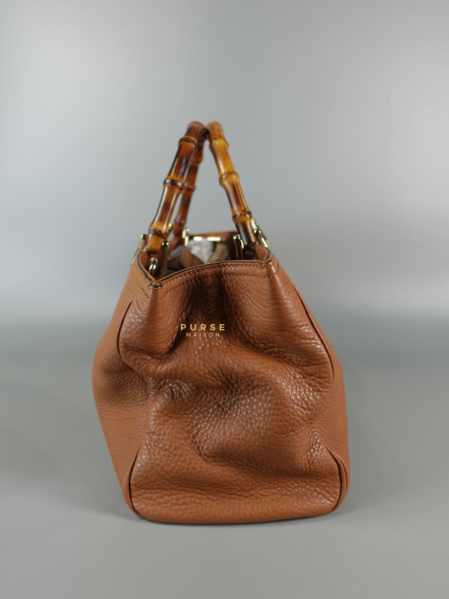 Brown Leather Bamboo Top Handle Medium Tote Bag | Purse Maison Luxury Bags Shop