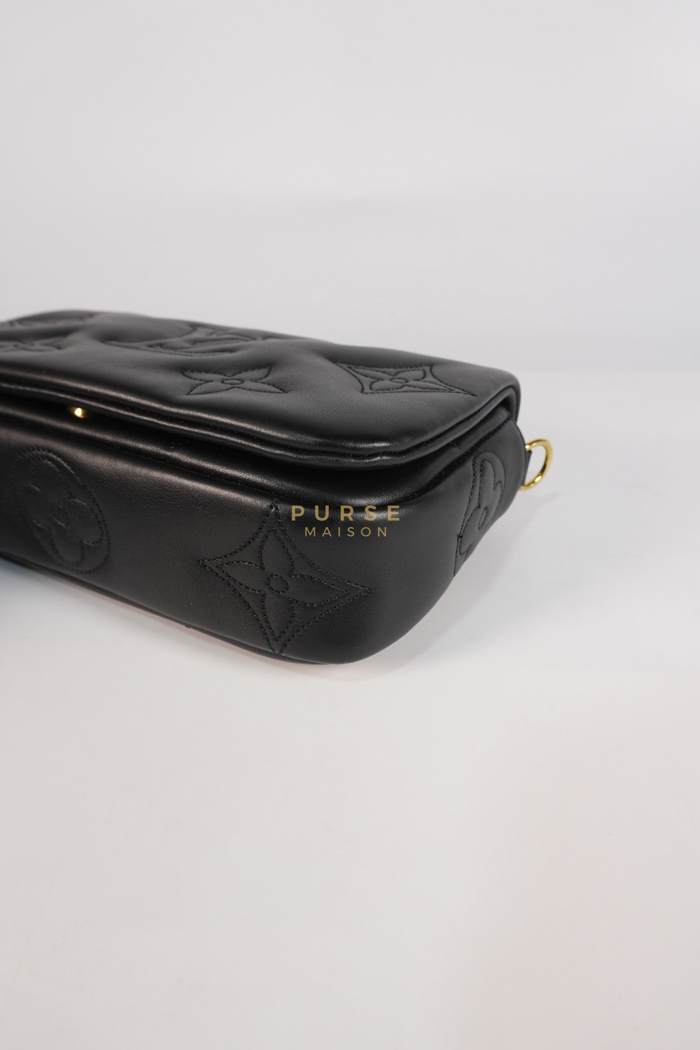 Bubble Gram Wallet on Strap 2Way Bag in Black Lambskin Leather & Gold Hardware | Purse Maison Luxury Bags Shop