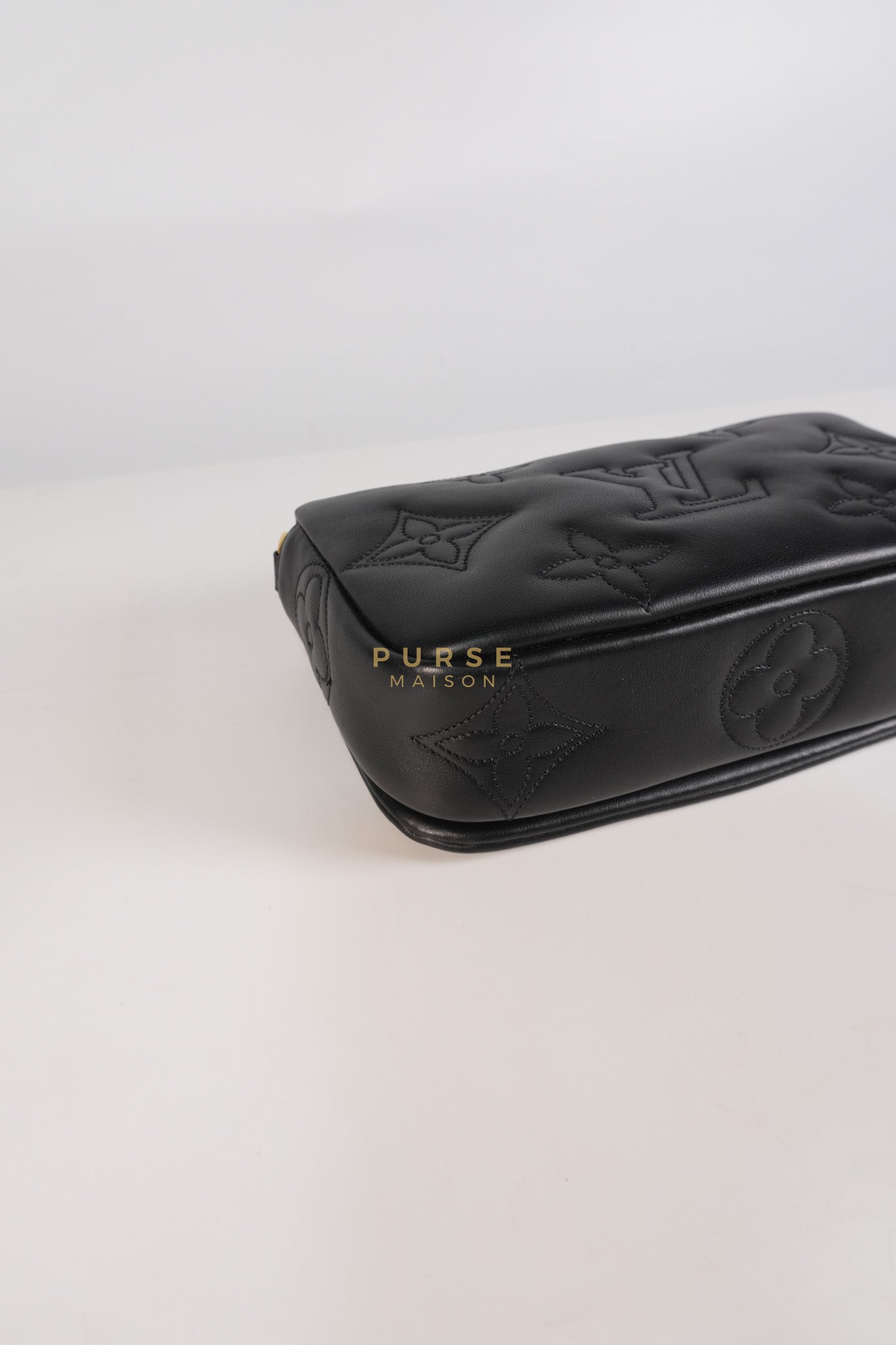 Bubble Gram Wallet on Strap 2Way Bag in Black Lambskin Leather & Gold Hardware | Purse Maison Luxury Bags Shop
