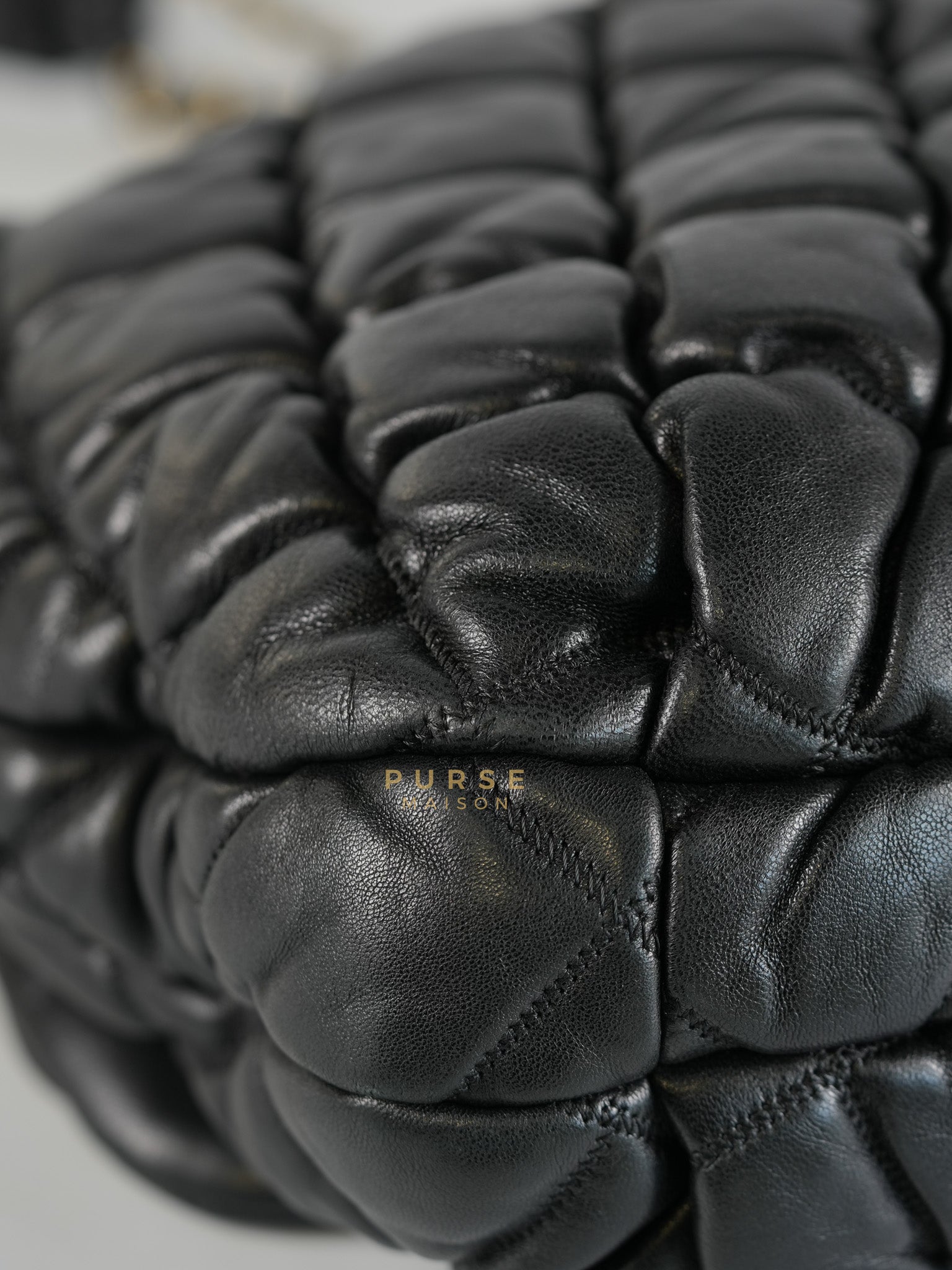 Bubble Hobo Flap Bag in Black Quilted Calfskin Leather Aged Gold Hardware (Series 12) | Purse Maison Luxury Bags Shop