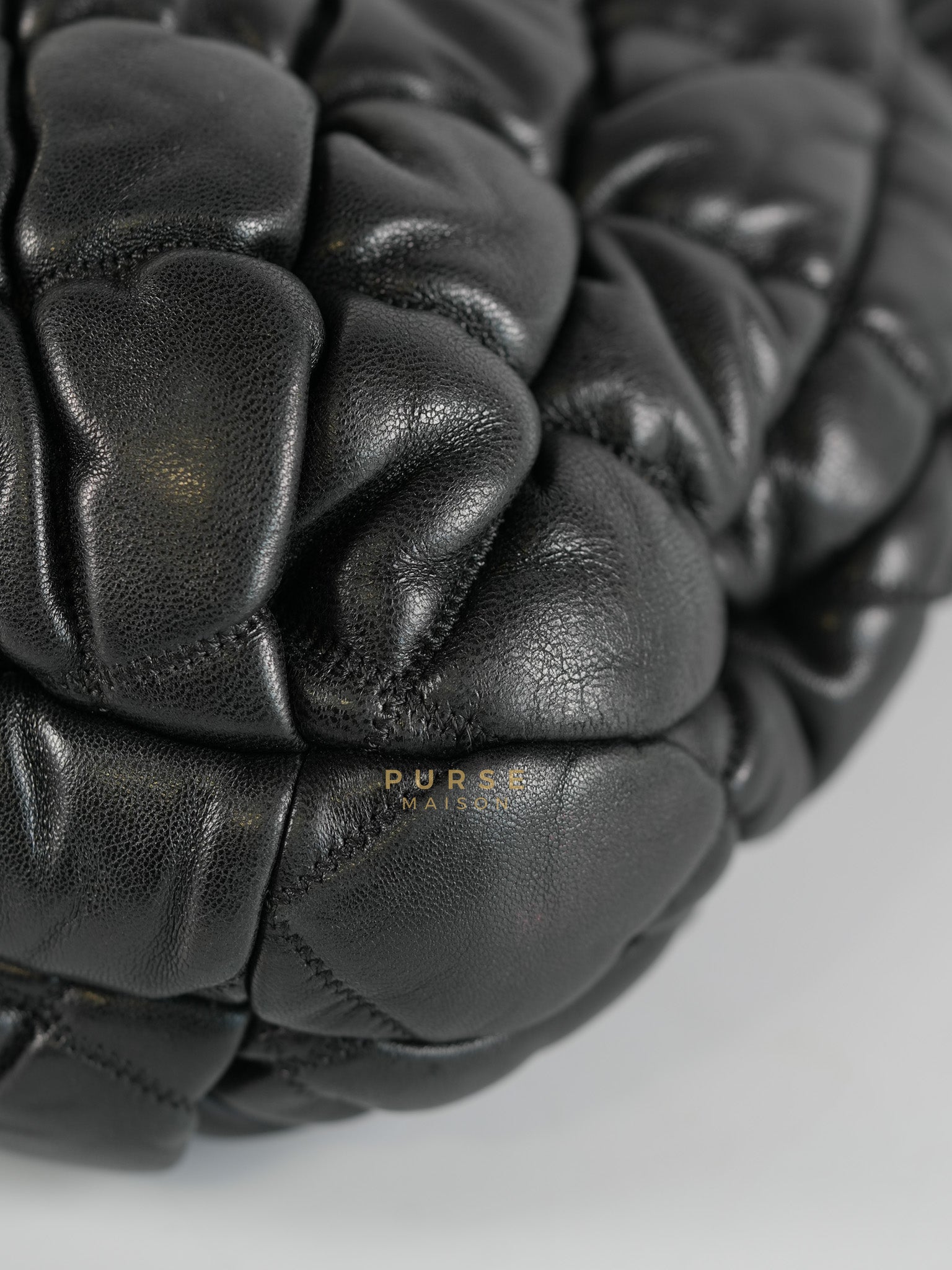 Bubble Hobo Flap Bag in Black Quilted Calfskin Leather Aged Gold Hardware (Series 12) | Purse Maison Luxury Bags Shop