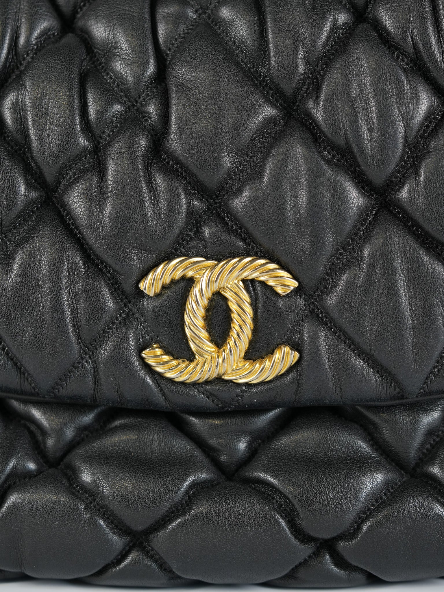 Bubble Hobo Flap Bag in Black Quilted Calfskin Leather Aged Gold Hardware (Series 12) | Purse Maison Luxury Bags Shop