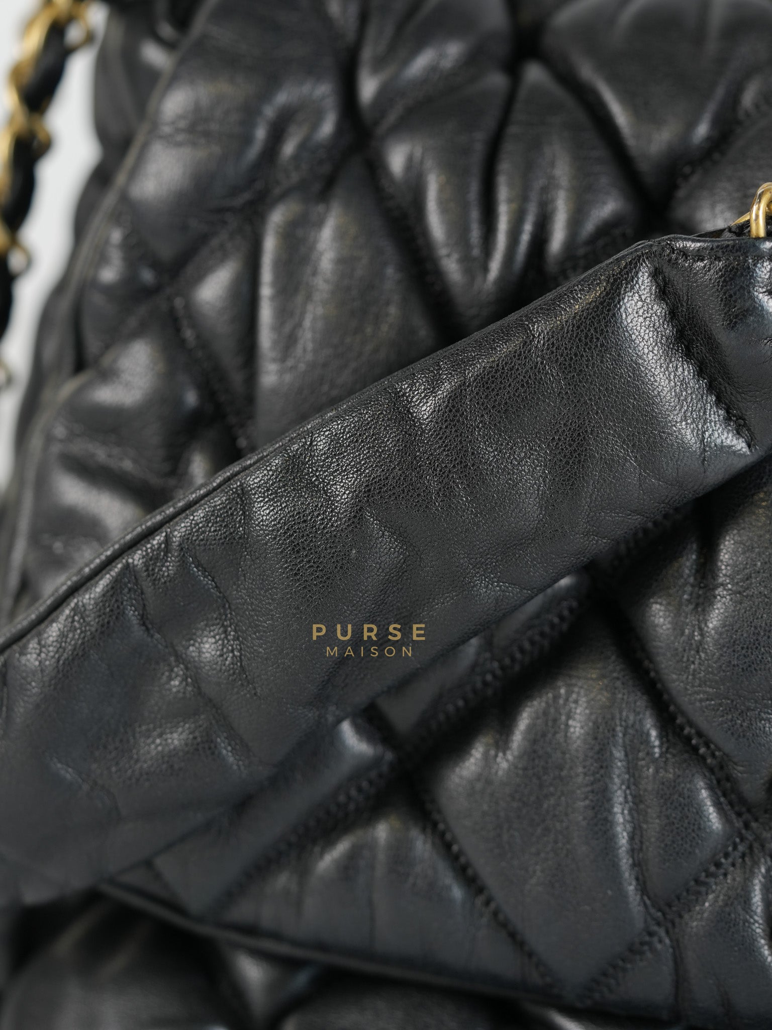 Bubble Hobo Flap Bag in Black Quilted Calfskin Leather Aged Gold Hardware (Series 12) | Purse Maison Luxury Bags Shop