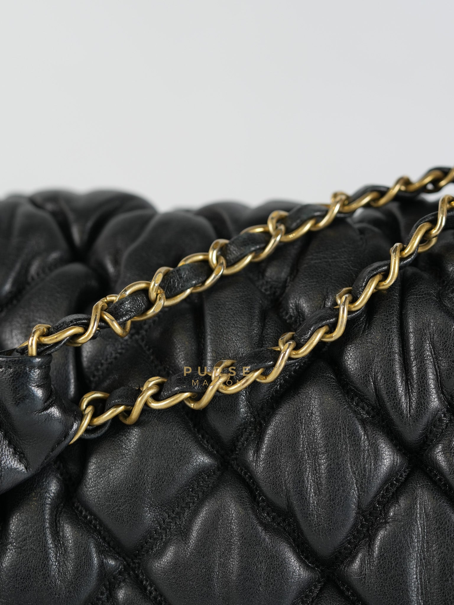 Bubble Hobo Flap Bag in Black Quilted Calfskin Leather Aged Gold Hardware (Series 12) | Purse Maison Luxury Bags Shop