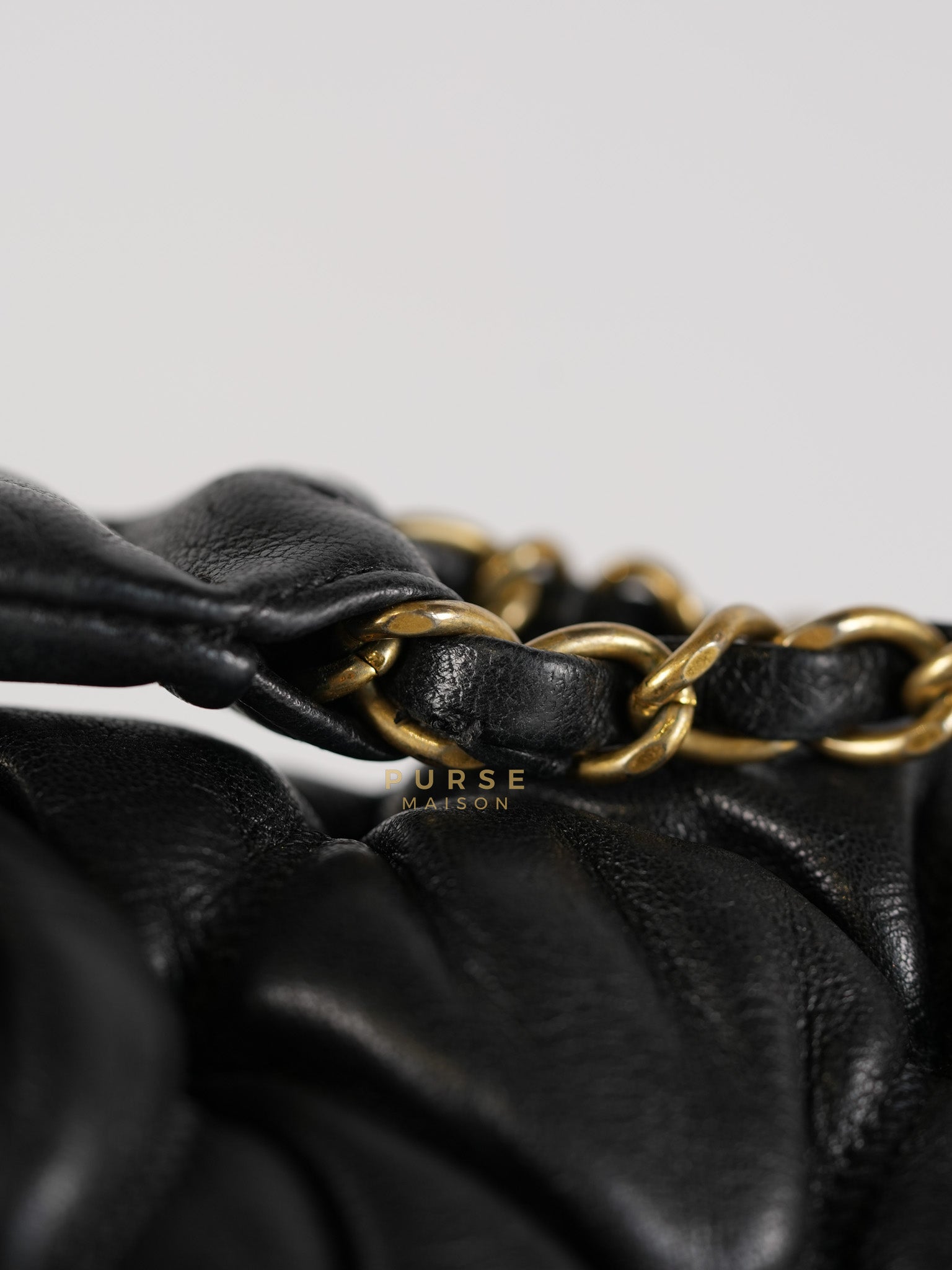 Bubble Hobo Flap Bag in Black Quilted Calfskin Leather Aged Gold Hardware (Series 12) | Purse Maison Luxury Bags Shop