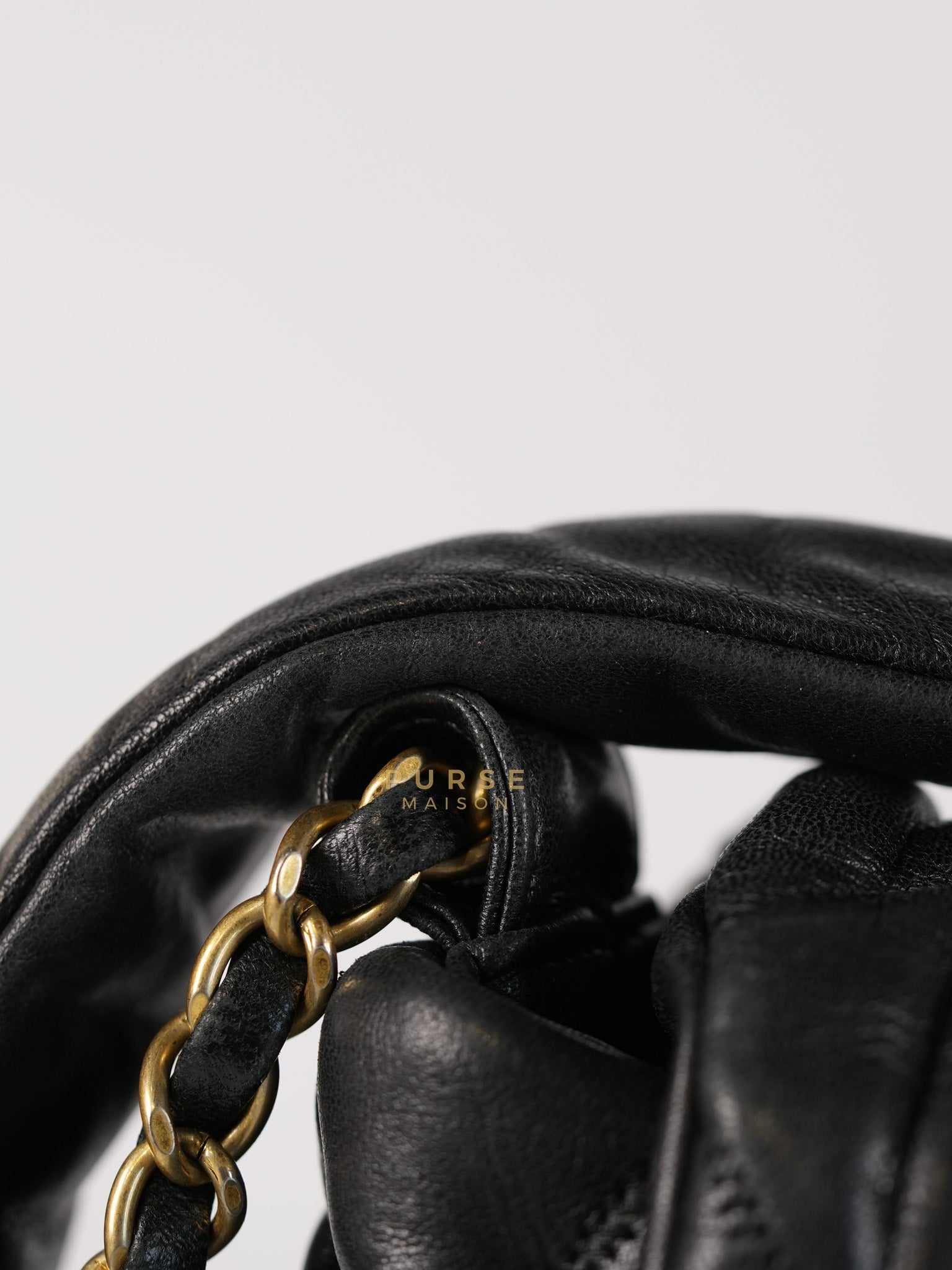 Bubble Hobo Flap Bag in Black Quilted Calfskin Leather Aged Gold Hardware (Series 12) | Purse Maison Luxury Bags Shop