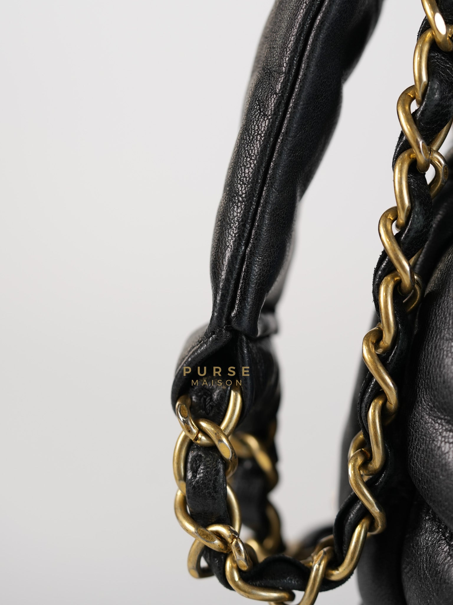 Bubble Hobo Flap Bag in Black Quilted Calfskin Leather Aged Gold Hardware (Series 12) | Purse Maison Luxury Bags Shop