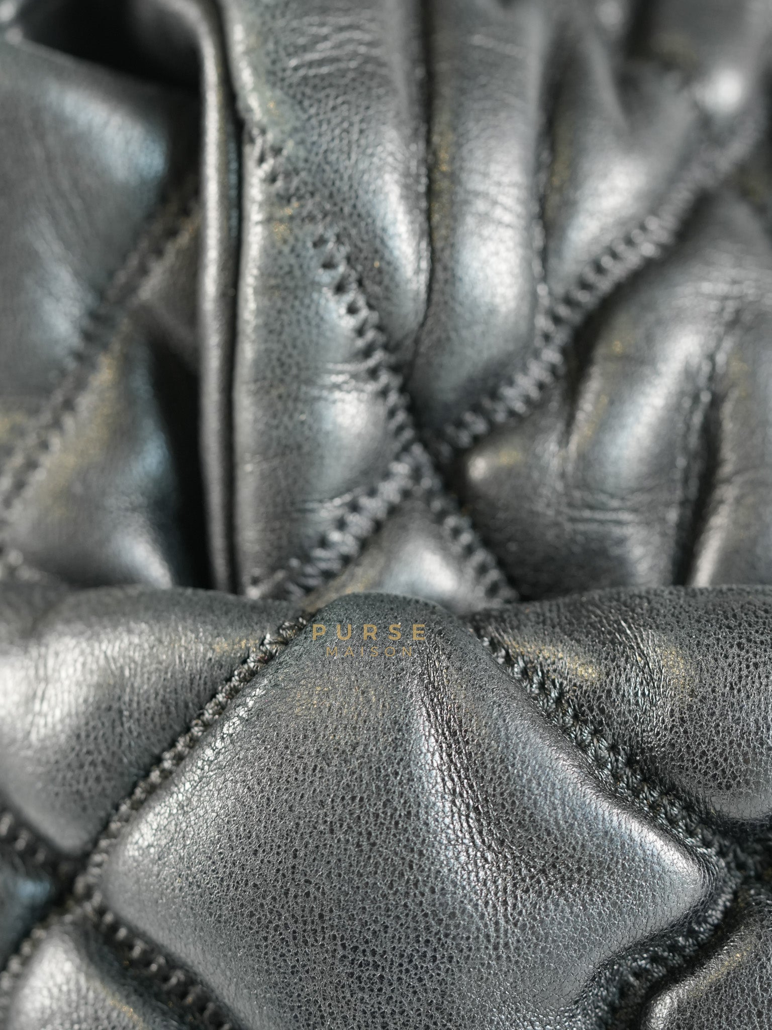 Bubble Hobo Flap Bag in Black Quilted Calfskin Leather Aged Gold Hardware (Series 12) | Purse Maison Luxury Bags Shop