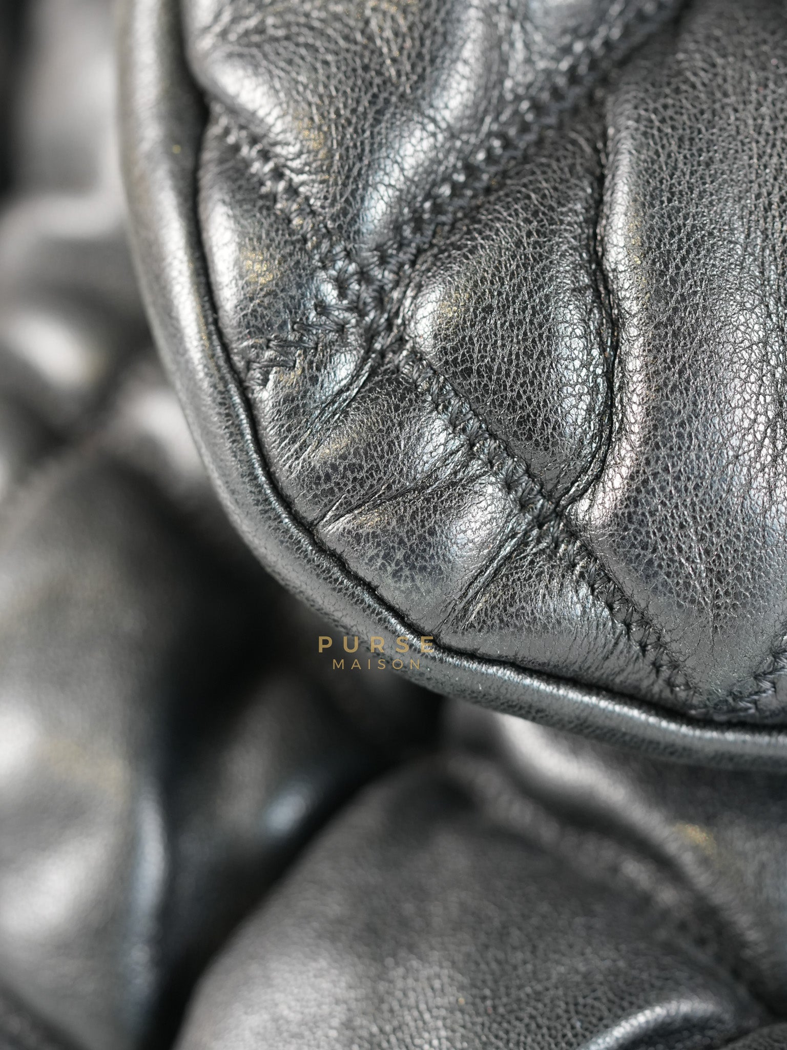 Bubble Hobo Flap Bag in Black Quilted Calfskin Leather Aged Gold Hardware (Series 12) | Purse Maison Luxury Bags Shop