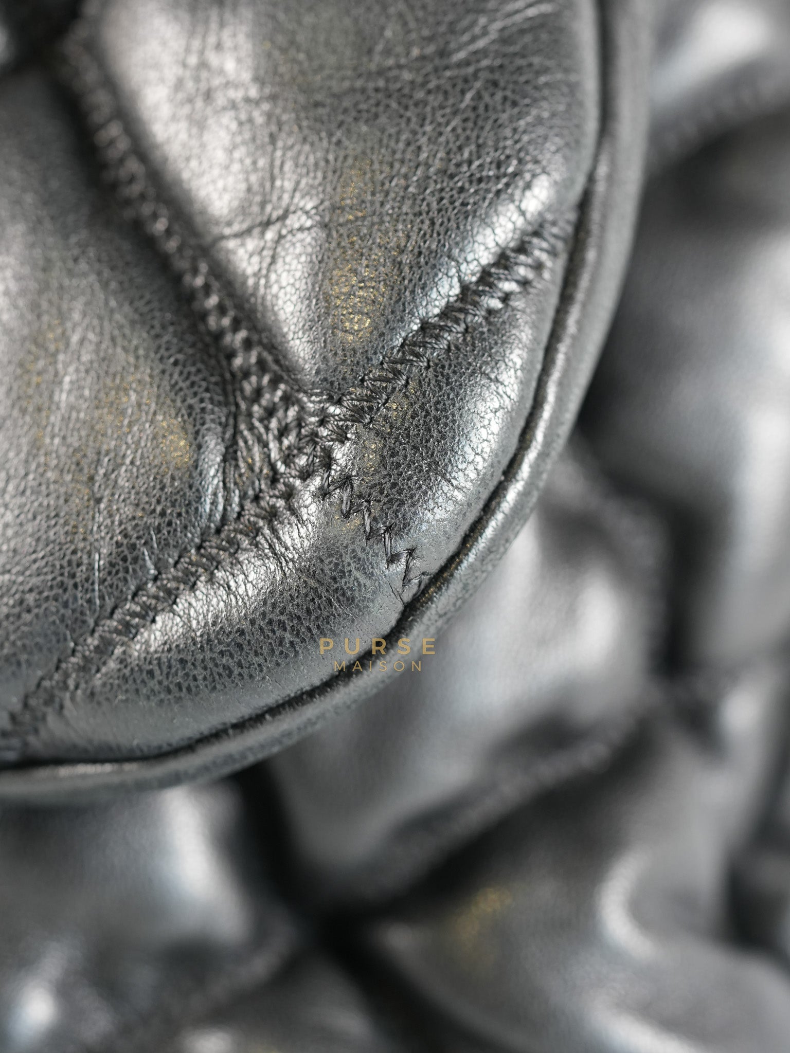 Bubble Hobo Flap Bag in Black Quilted Calfskin Leather Aged Gold Hardware (Series 12) | Purse Maison Luxury Bags Shop