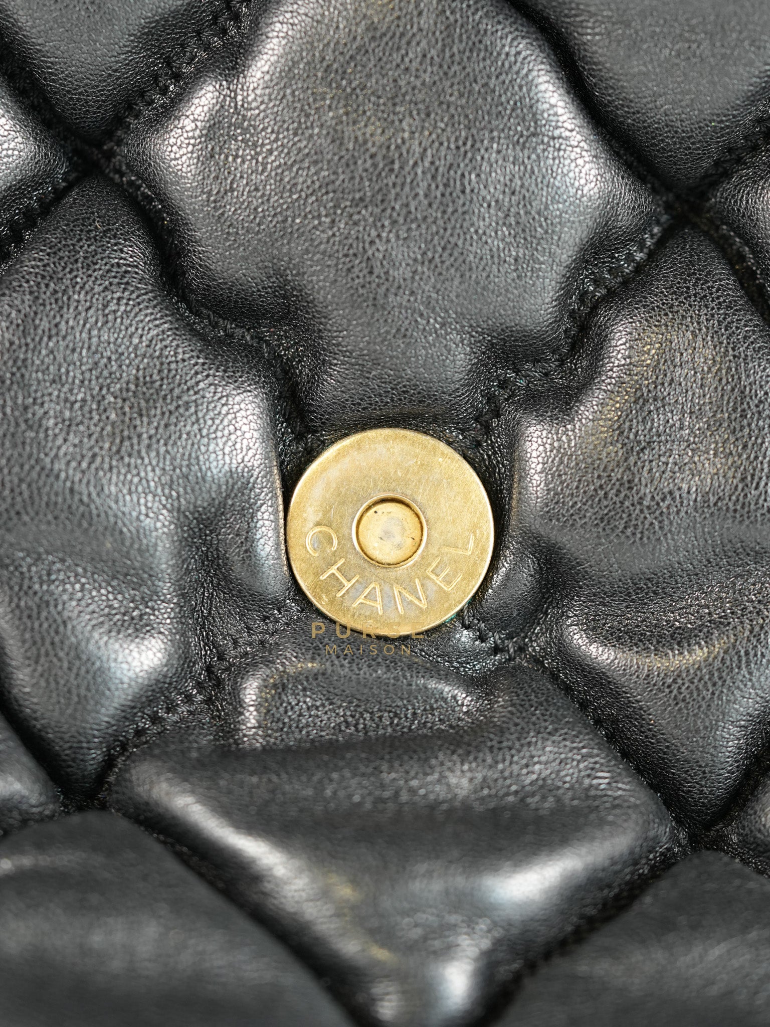 Bubble Hobo Flap Bag in Black Quilted Calfskin Leather Aged Gold Hardware (Series 12) | Purse Maison Luxury Bags Shop