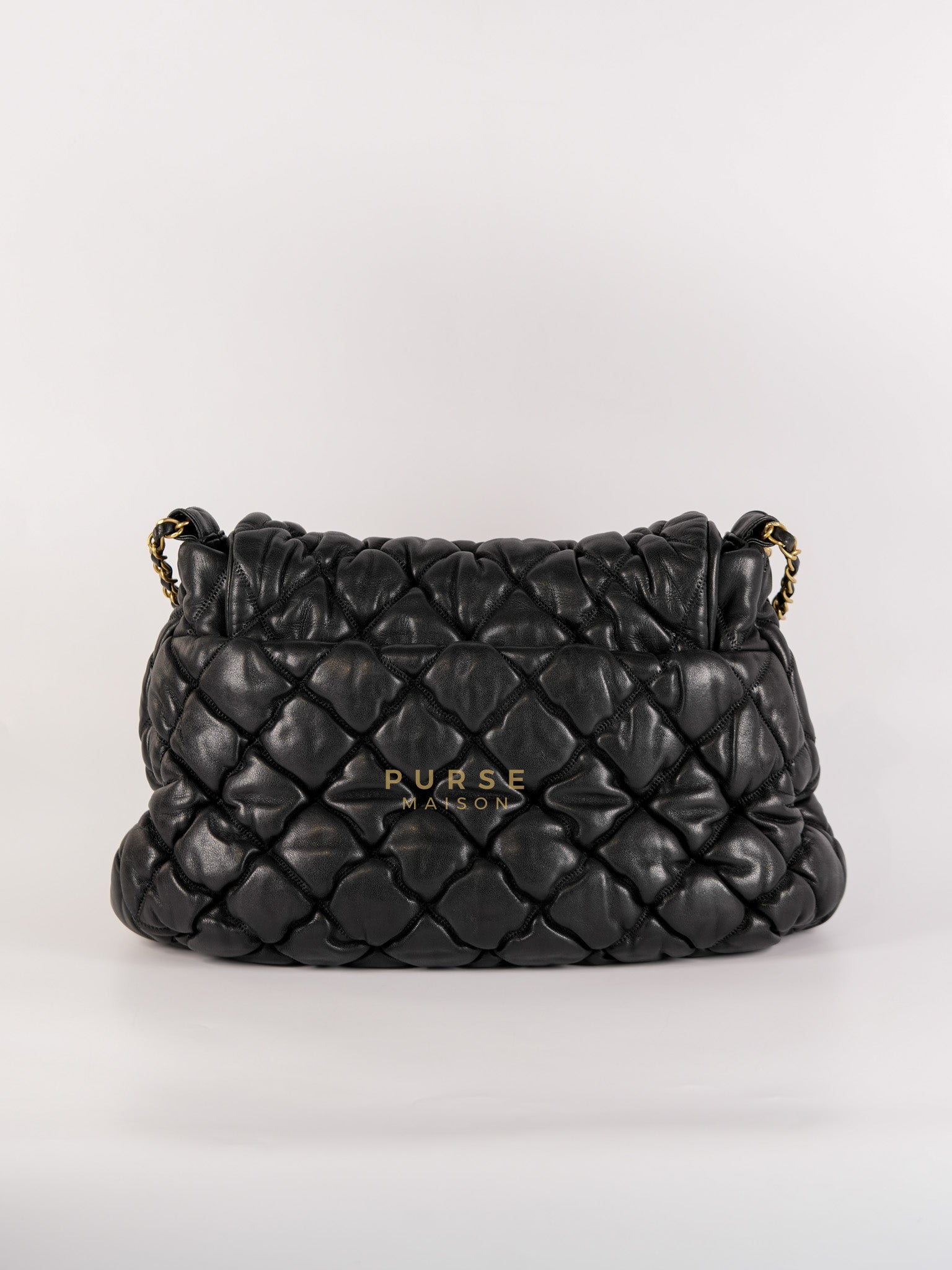 Bubble Hobo Flap Bag in Black Quilted Calfskin Leather Aged Gold Hardware (Series 12) | Purse Maison Luxury Bags Shop