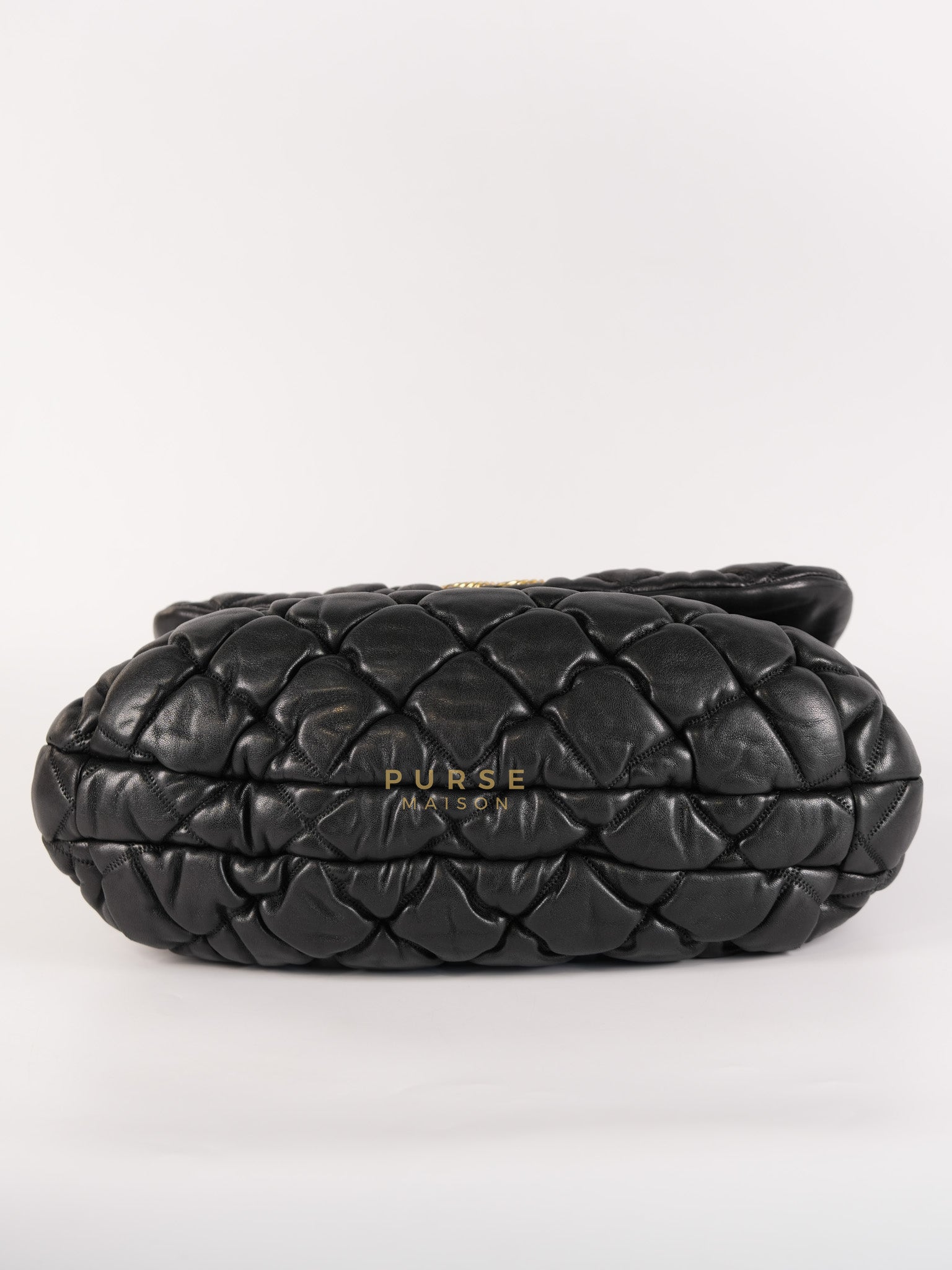 Bubble Hobo Flap Bag in Black Quilted Calfskin Leather Aged Gold Hardware (Series 12) | Purse Maison Luxury Bags Shop