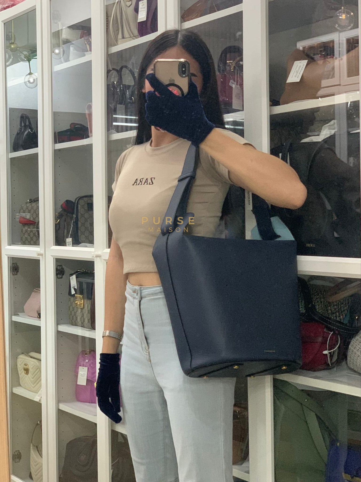 Bucket Bag Large in Navy Blue Leather | Purse Maison Luxury Bags Shop