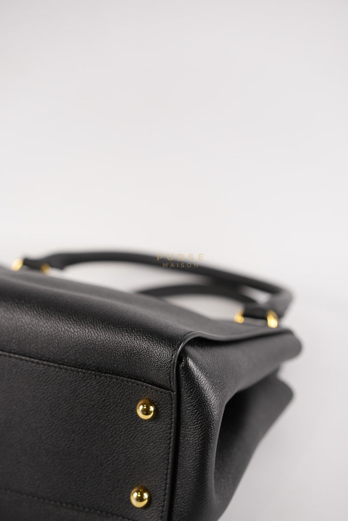 Buckle Tote Bag Medium In Black Grained Leather | Purse Maison Luxury Bags Shop