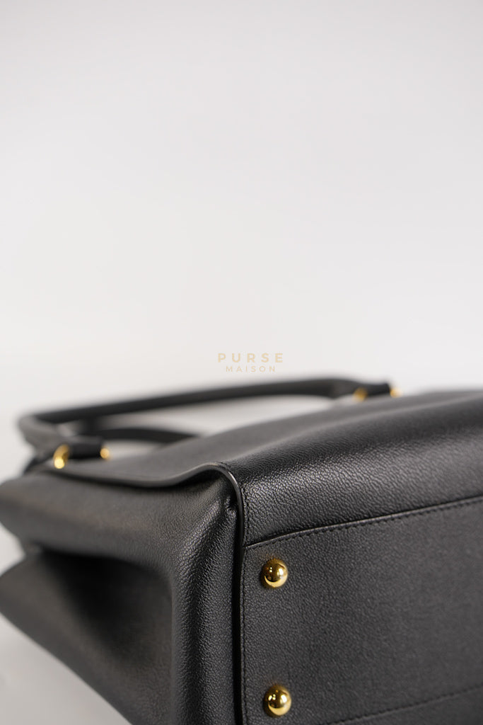 Buckle Tote Bag Medium In Black Grained Leather | Purse Maison Luxury Bags Shop