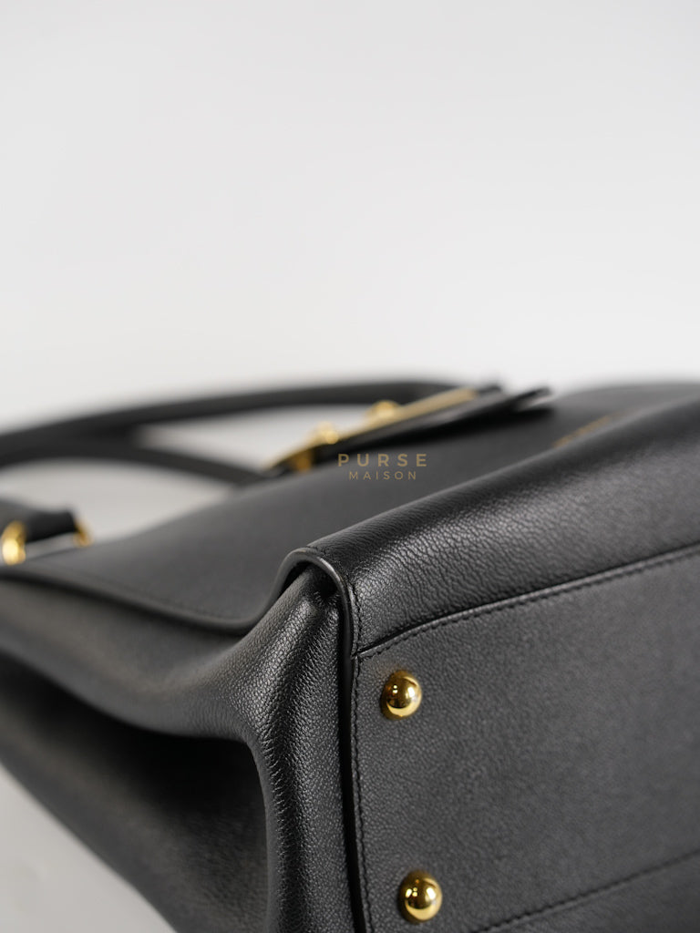 Buckle Tote Bag Medium In Black Grained Leather | Purse Maison Luxury Bags Shop