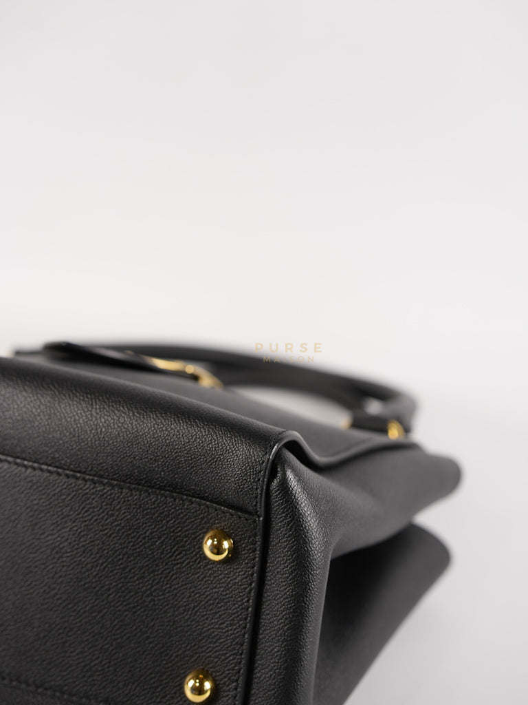 Buckle Tote Bag Medium In Black Grained Leather | Purse Maison Luxury Bags Shop